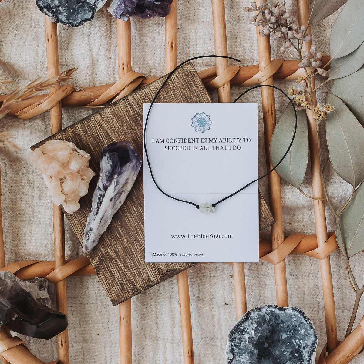 The Blue Yogi Healing band -2 in 1 protection Bracelet/Anklet with an affirmation- Tie Closure (Citrine)