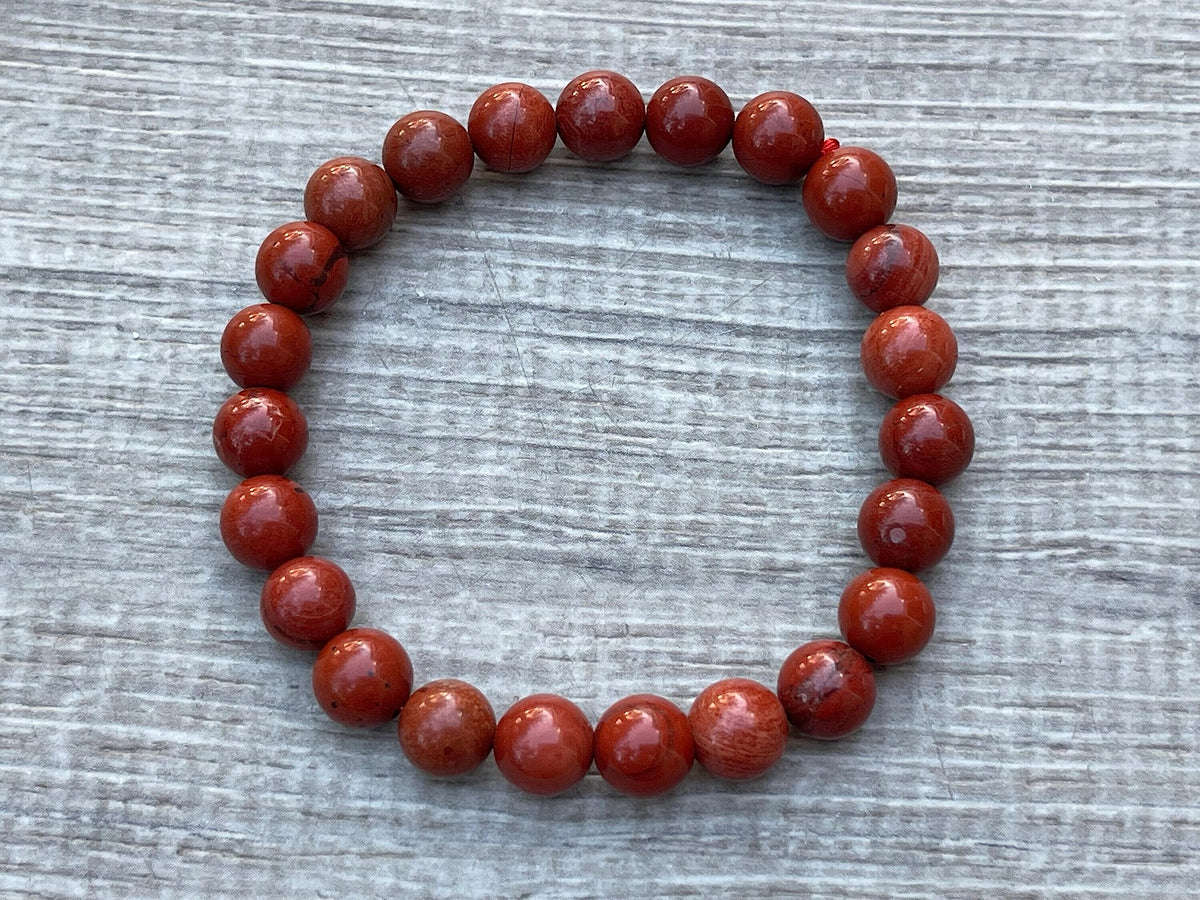 GAF TREASURES Red Jasper Crystal Bead Bracelet 8mm, Genuine Red Jasper Stretch Gemstone Bracelet, Healing Crystal Bracelet, Gift for Men & Women (1)