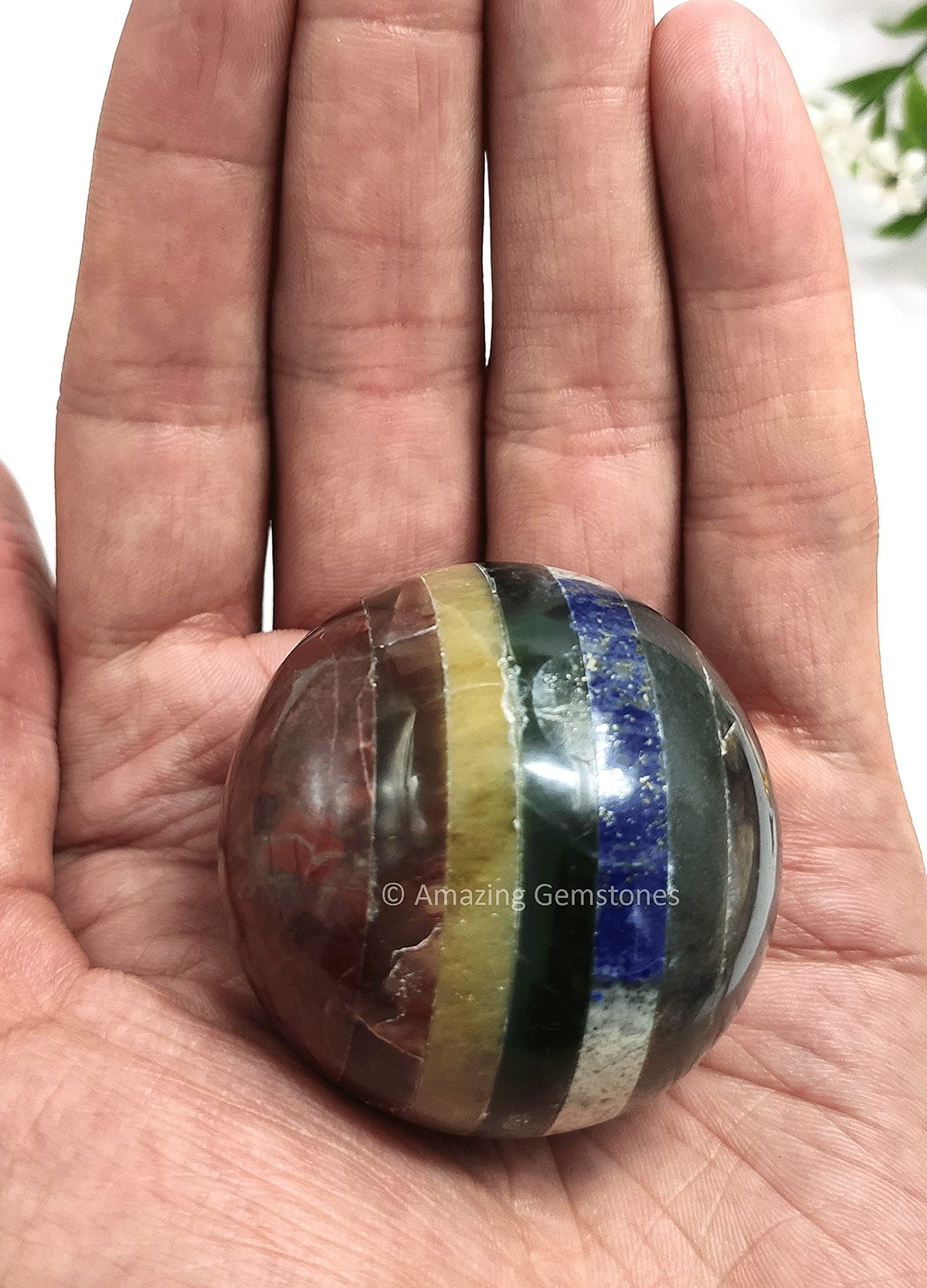 Amazing Gemstone Seven Chakra Crystal Sphere Round Ball with Sphere Holder Stand, Natural Healing Stone Sphere for Massage Meditation Crystal Grid Witchcraft Supplies Reiki Yoga