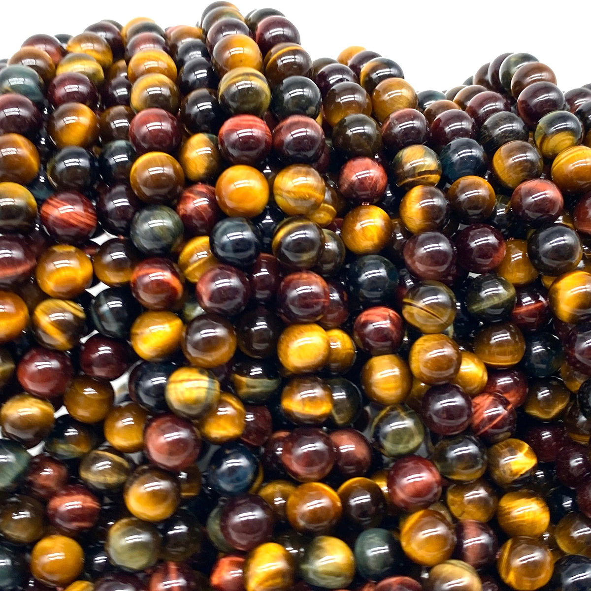 ABCGEMS African Tri-Color Tigers Eye Beads (Gorgeous Matrix- Mohs Hardness 7) Healing Energy Crystal Stone Ideal for Bracelet Necklace Ring DIY Jewelry Making Craft Men Women Smooth Round Tiny 6mm