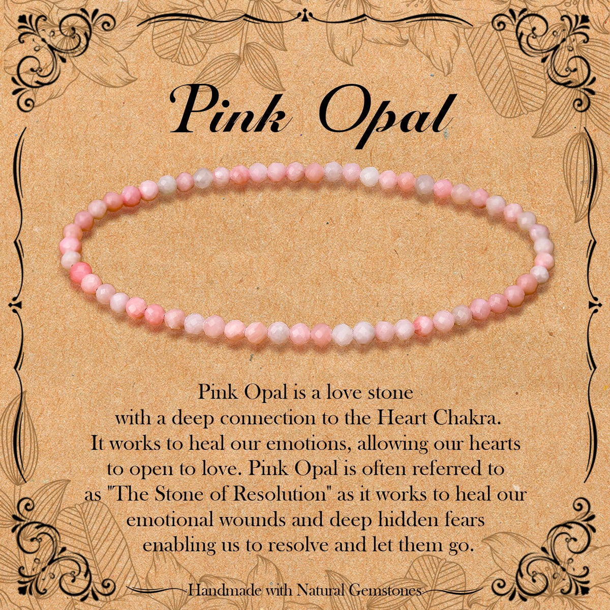 BONNY BOXX Natural Genuine Gemstone Faceted Round Beads Bracelets, 3mm Adjustable Stretchy Tiny Faceted Pink Opal Bracelet, Healing Crystal Reiki Chakra Dainty Jewelry Fashion Gifts
