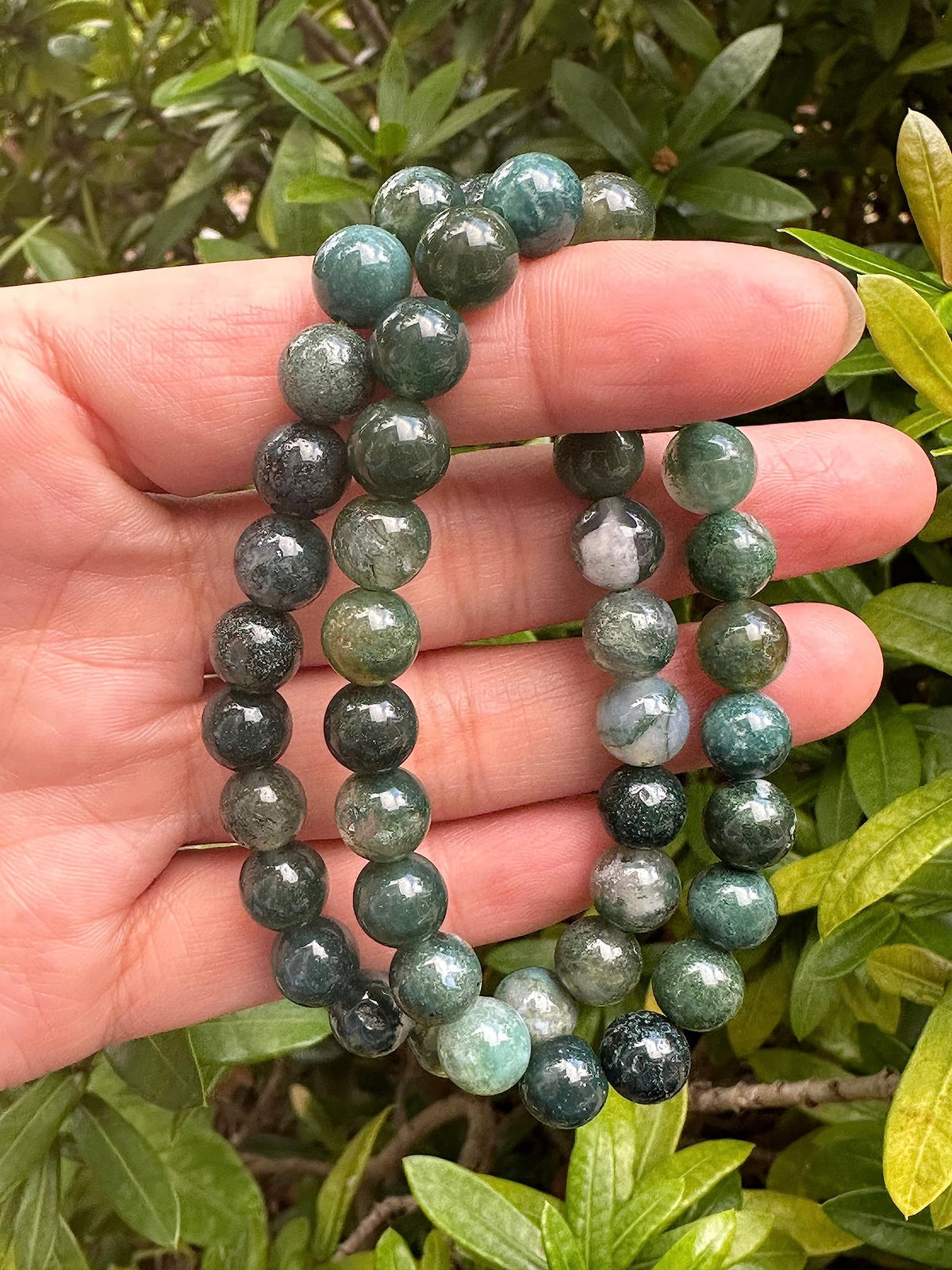 GAF TREASURES Moss Agate Crystal Bead Bracelet 8mm, Genuine Moss Agate Stretch Gemstone Bracelet, Healing Crystal Bracelet, Gift for Men & Women (1)