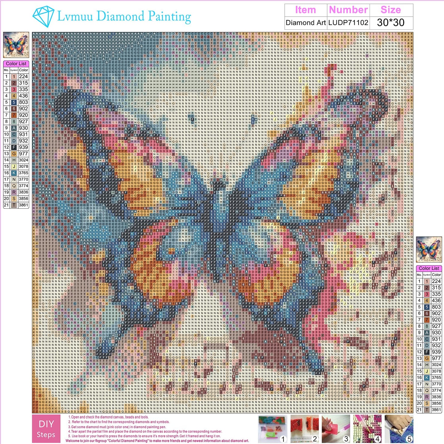 5D Butterfly Diamond Art Kits for Adults, Full Square Drill Fantasy Animal DIY Diamonds Painting Set Paint By Numbers, Shiny Beads Art Craft 12x12in for New Beginners Home Decoration
