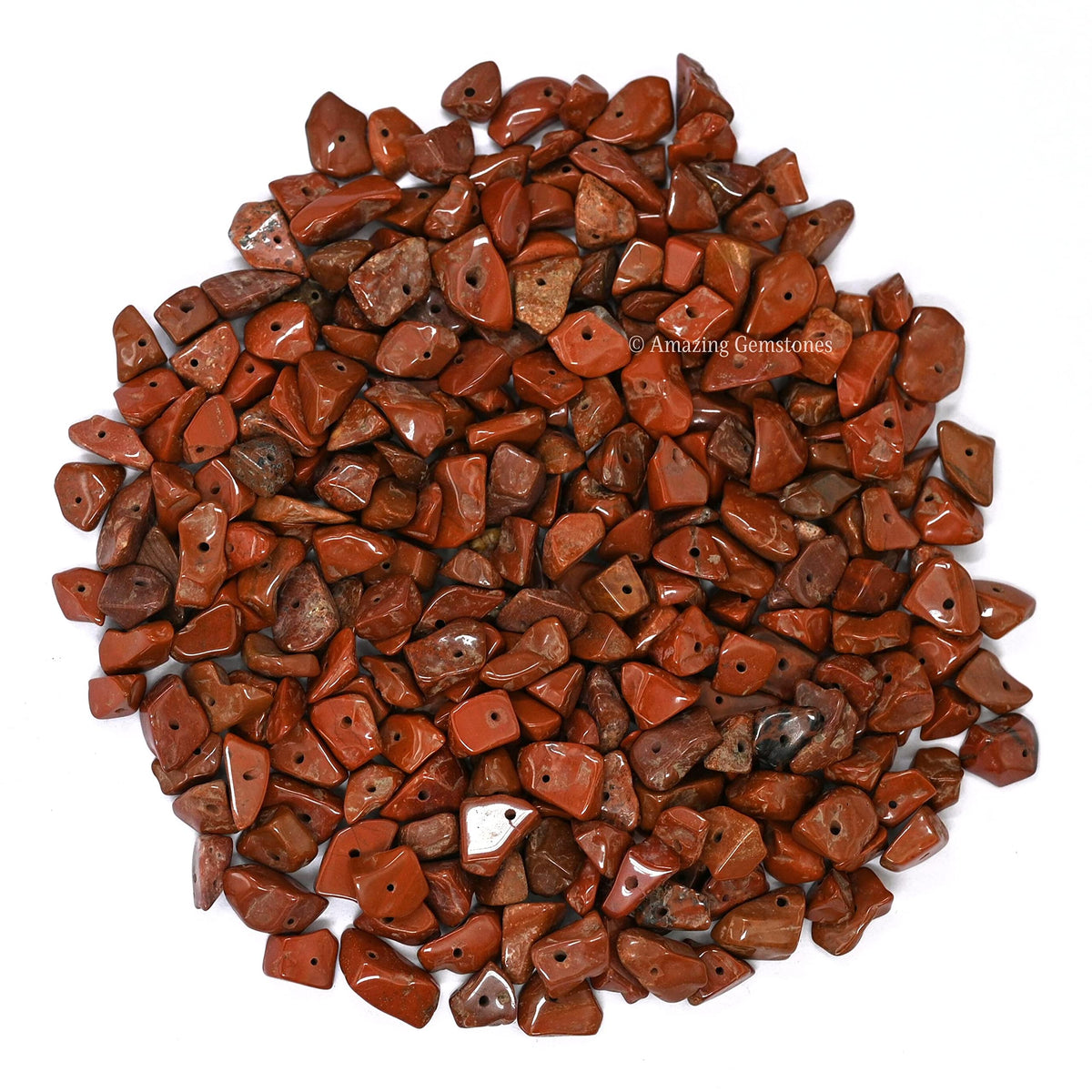 Red Jasper Pre Drilled Natural Crystals Crushed Chips Beads for Jewelry Making, DIY Handmade Healing Crystals (25 Inch Strand)
