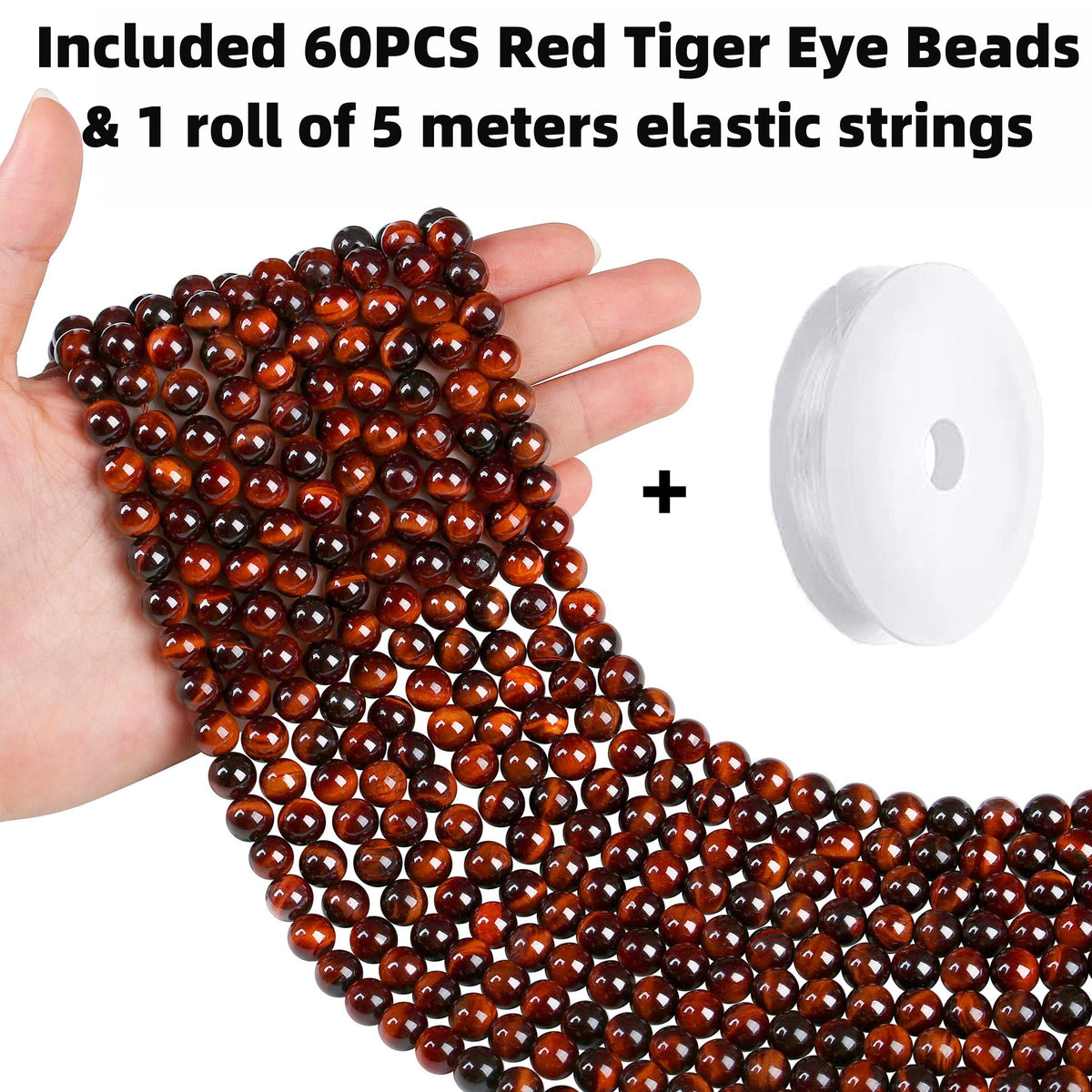QINJIEJIE 60PCS Red Tiger Eye Beads 8mm Stone Beads Round Loose Gemstone Bead for Bracelet Beading Crystal Jewelry Making DIY Necklace Earrings 0.32"