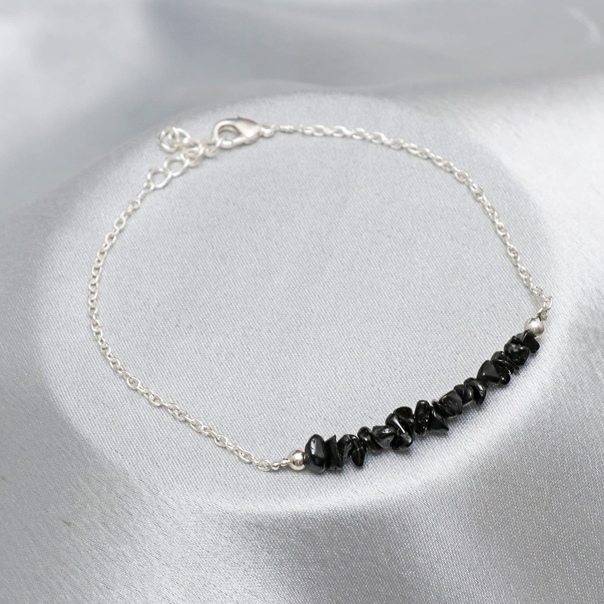 Gempires Natural Gemstone Chip Bar Bracelet for Women, Crystal Healing Bracelet, Multiple Gemstone Options, Adjustable Yellow Gold Plated Chain (7” + 1” Extender), Dainty Stackable Jewelry Gift for Her (Black Tourmaline)