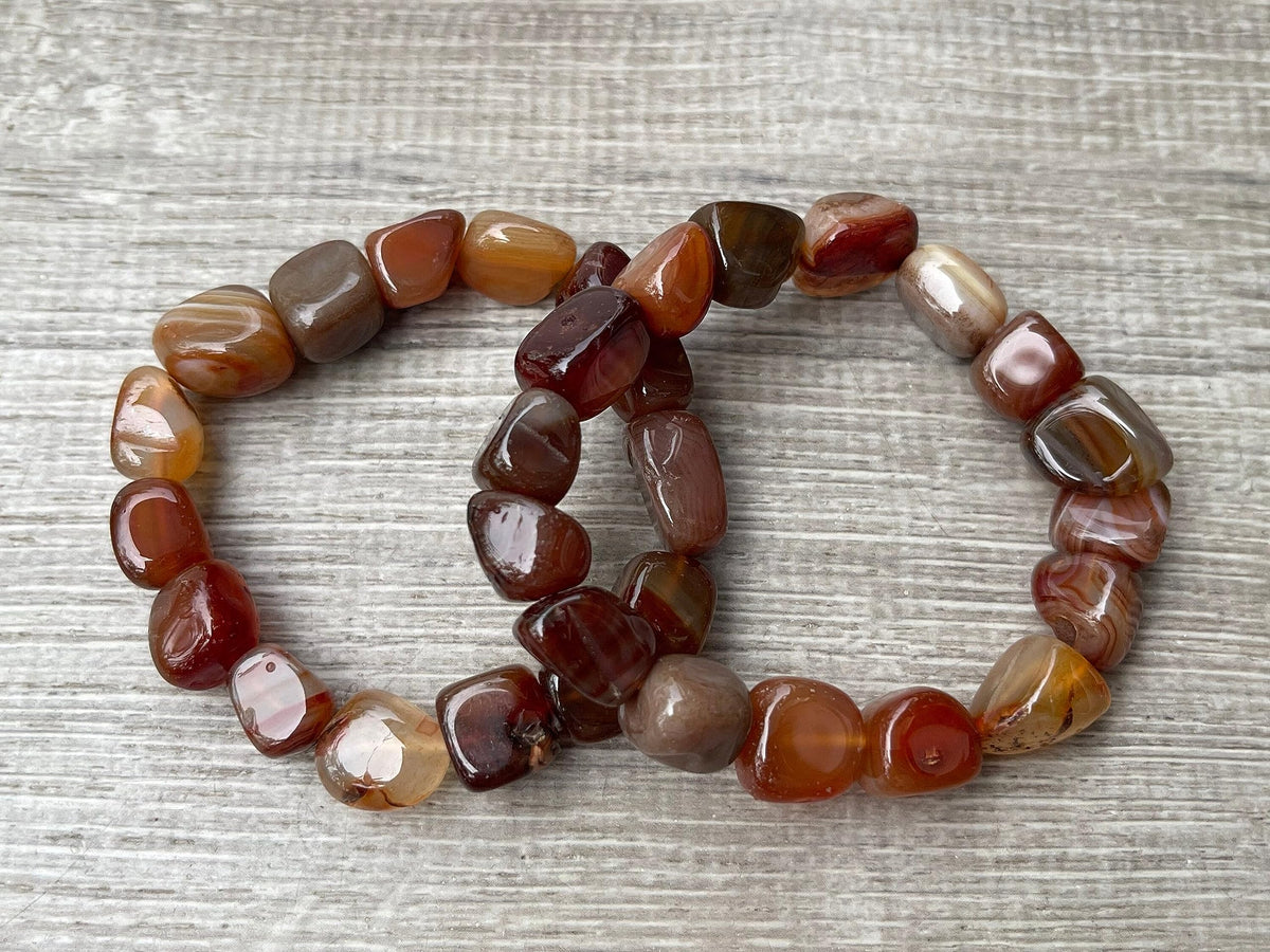 GAF TREASURES Carnelian Crystal Nugget Bracelet, Genuine Carnelian Tumbled Gemstone Bracelet, Healing Crystal Bracelet, Gift for Men & Women (1)