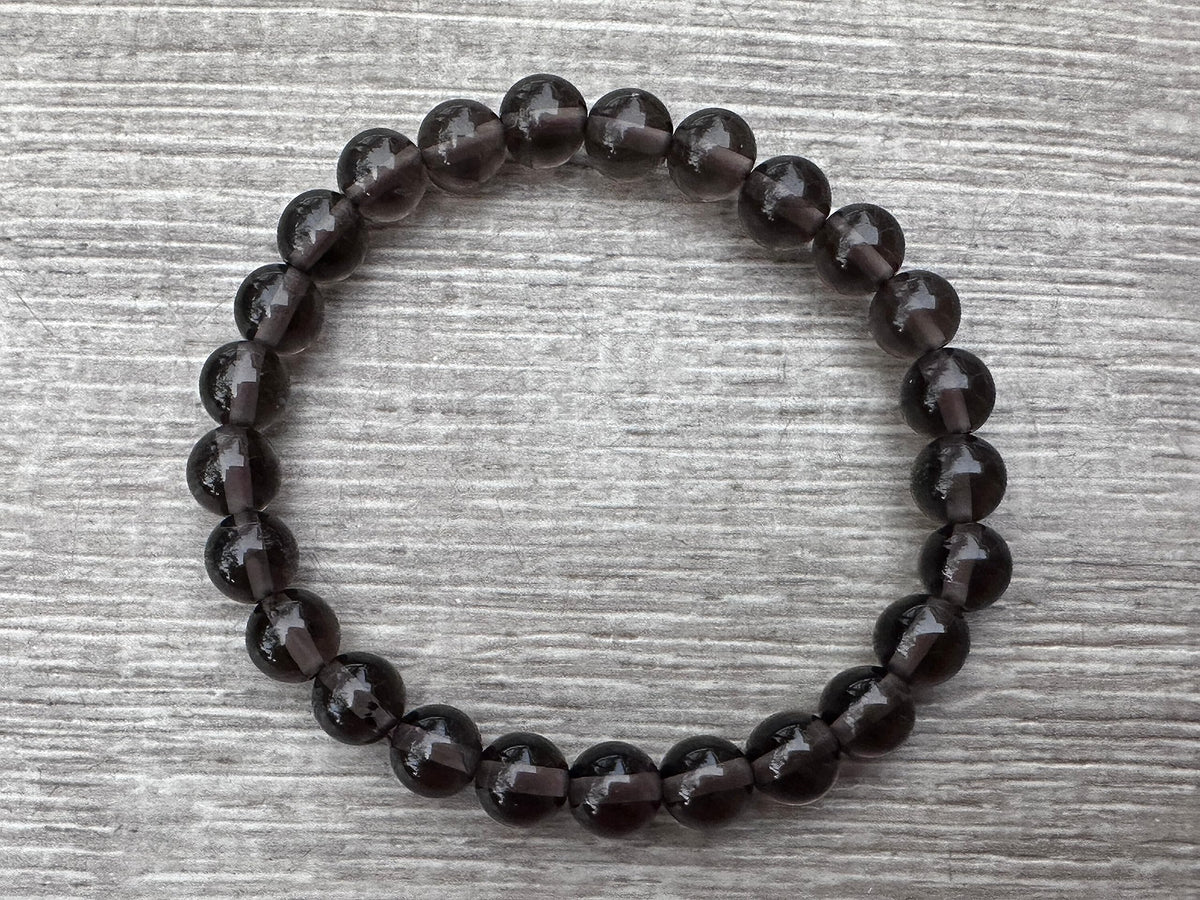 GAF TREASURES Smoky Obsidian Crystal Bead Bracelet 8mm, Genuine Smoky Obsidian Stretch Gemstone Bracelet, Healing Crystal Bracelet, Gift for Men & Women (1)
