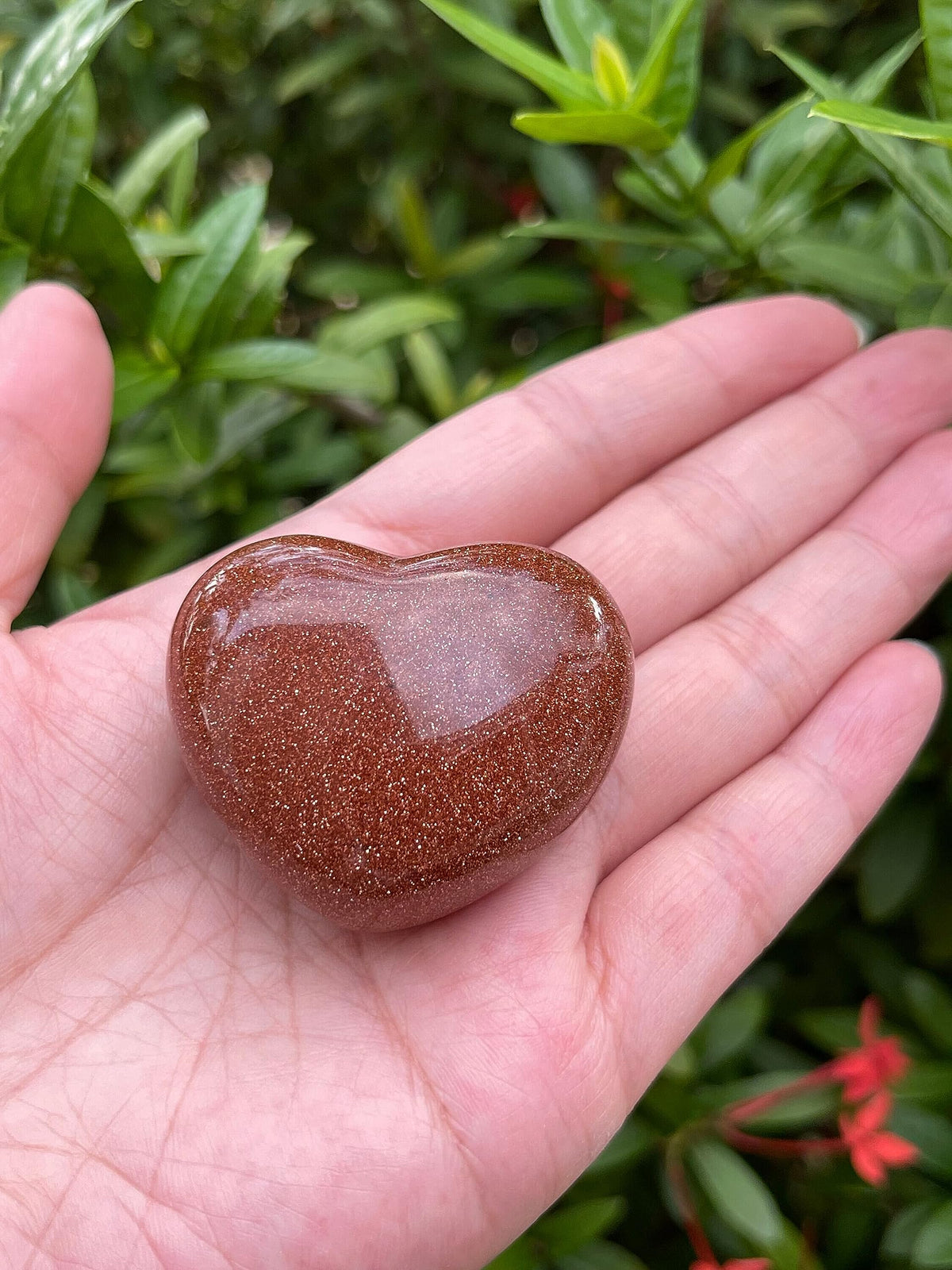 GAF TREASURES Red Goldstone Gemstone Hearts, Polished Red Goldstone Puffy Hearts, Red Goldstone Crystal Palm Stone, Red Goldstone Healing Crystal Hearts (1 Heart)