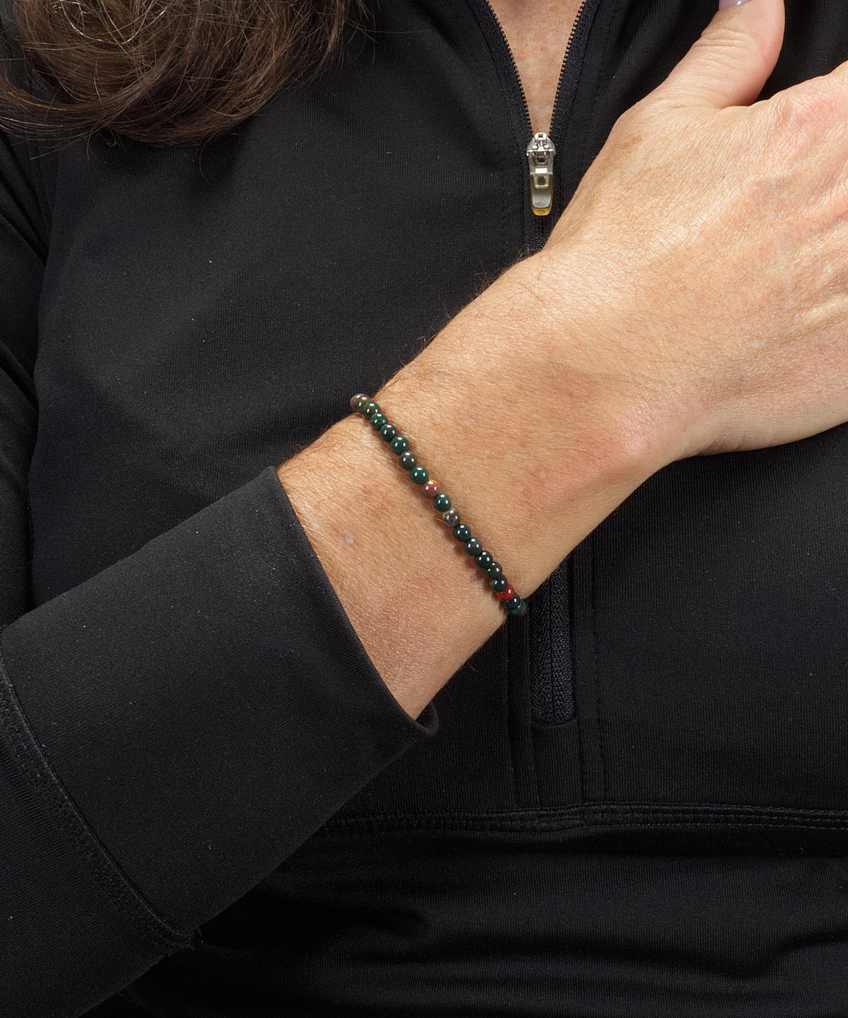 Cherry Tree Collection - Small, Medium, Large Sizes - Gemstone Beaded Bracelets For Women and Men - 4mm Round Beads (Bloodstone, Medium)