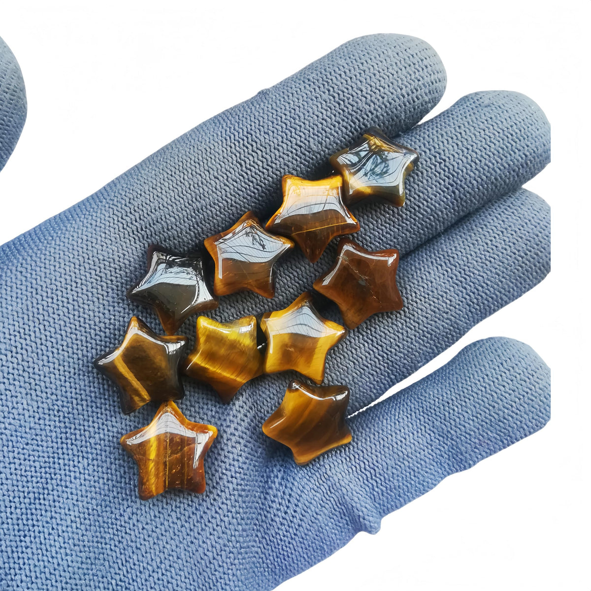 Sunshcat Natural Tiger's Eye 10Pcs Star Shaped Thumb Crystals and Healing Stone,0.6" Haped DIY Jewelry ﻿