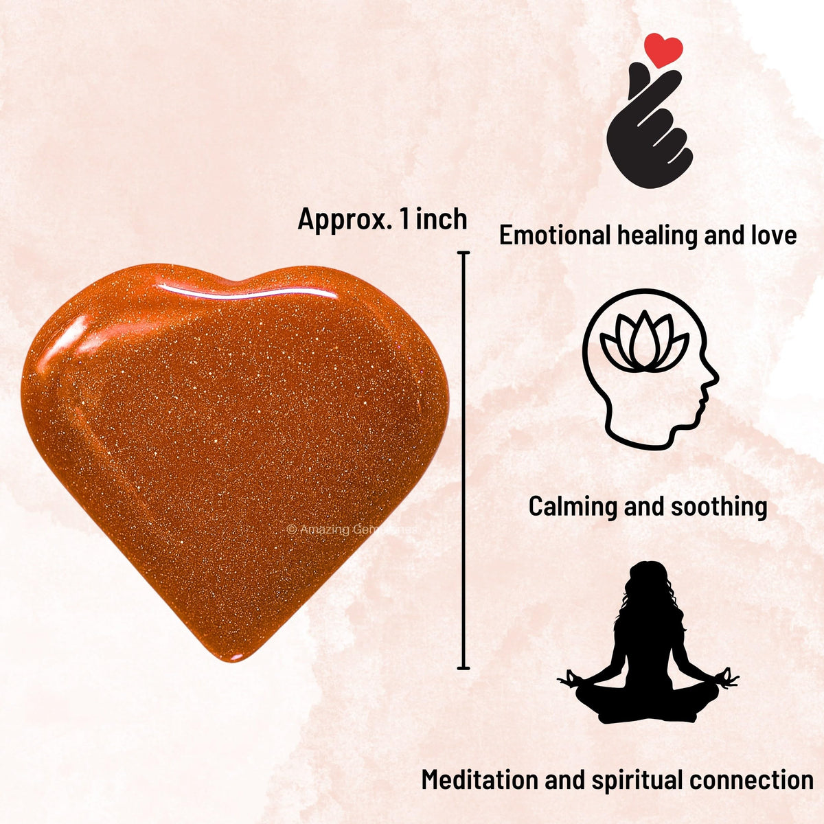 Amazing Gemstone Red Goldstone Stone Heart - Pack of 2 Crystal Heart Stones Rocks - Corazones De Piedra Crystals and Healing Stones Heart Shaped Crystal - Stocking Stuffers Gifts