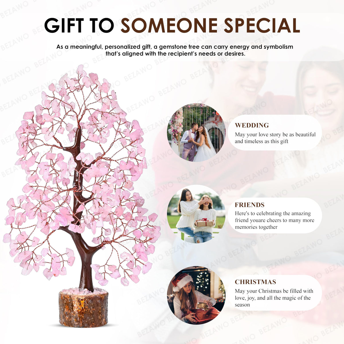 Crocon® Rose Quartz Crystals Tree, Birthday Gifts for Women & Men, Pink House Decor for Shelf, Healing Crystals Spiritual Gift, House Warming Gift New Home, Birthday Gifts - Mom, Sister & Girlfriend