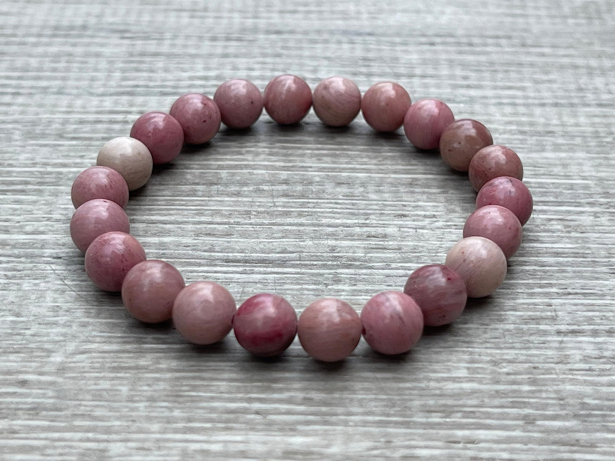 GAF TREASURES Rhodonite Crystal Bead Bracelet 8mm, Genuine Rhodonite Stretch Gemstone Bracelet, Healing Crystal Bracelet, Gift for Men & Women (1)