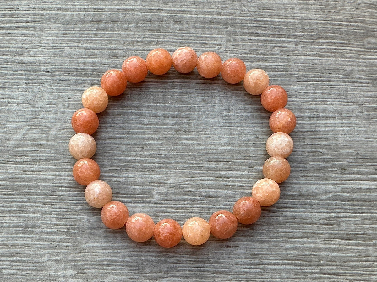 GAF TREASURES Peach Calcite Crystal Bead Bracelet 8mm, Genuine Peach Calcite Stretch Gemstone Bracelet, Healing Crystal Bracelet, Gift for Men & Women (1)