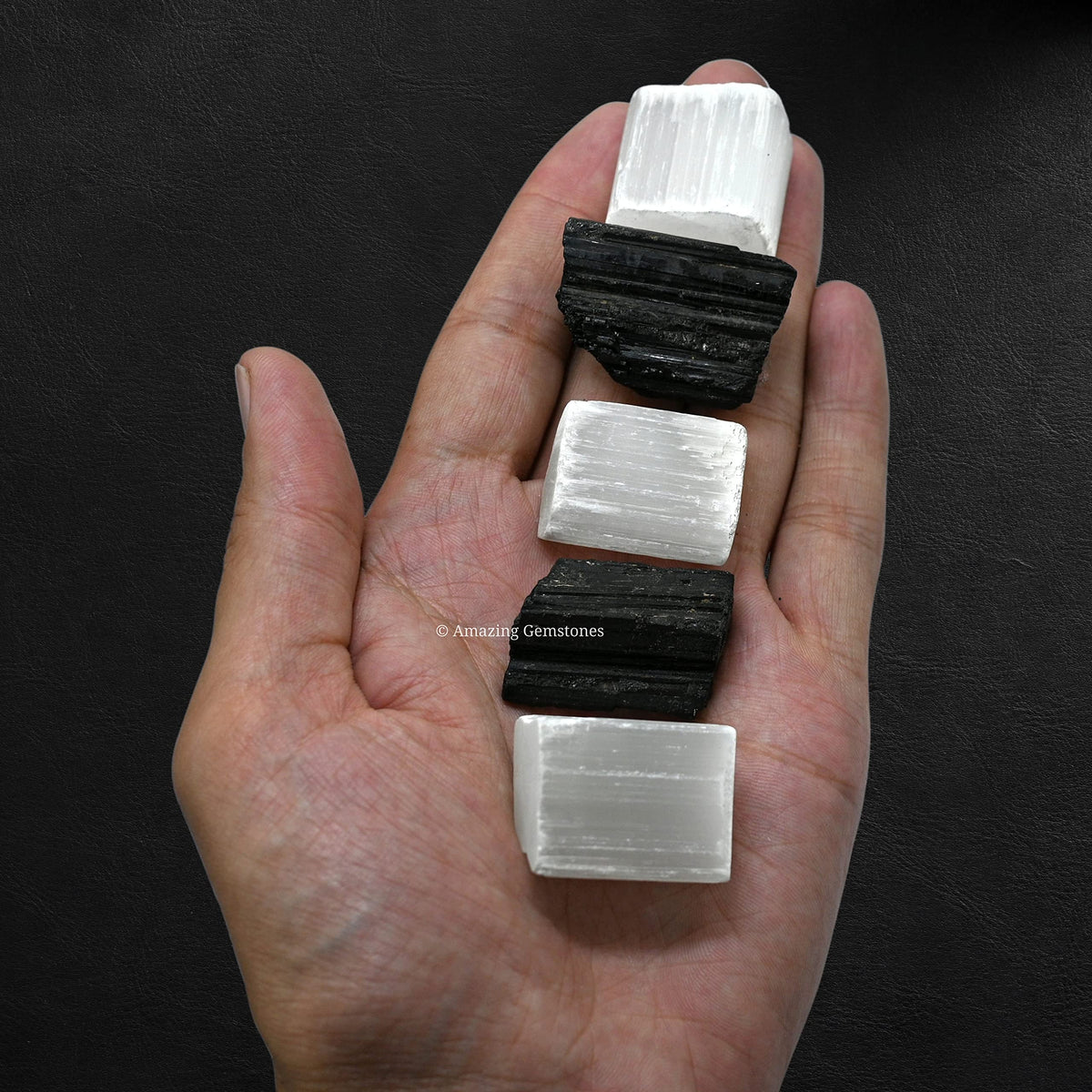 Amazing Gemstone Black Tourmaline Selenite Crystal - 1/2 lb Bulk Raw Black Tourmaline Crystals and Selenite Healing Crystals for Protection, Crystal Grid, Energy Piedra Selenita Original