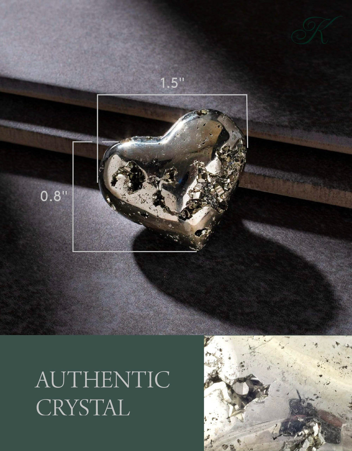 KALIFANO Pyrite Heart Cluster - High Energy Iron Piedra Pirita with Healing Properties (Information Card) Fools Gold Rock Reiki Crystal Carving Used for Increased Willpower and Manifestation