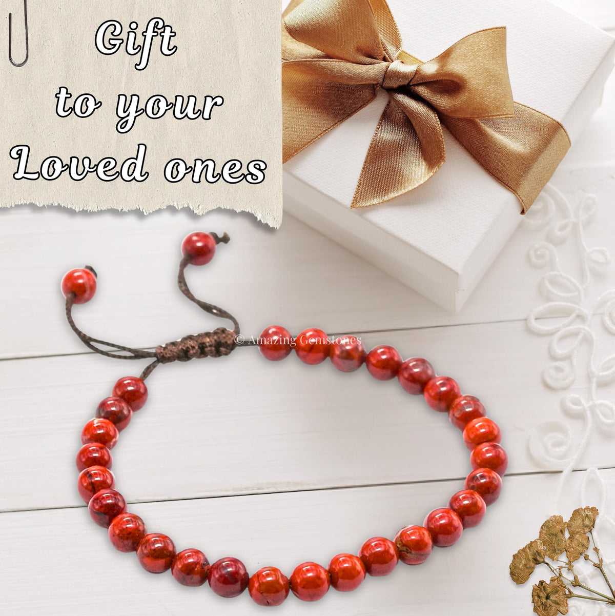 Red Jasper Bracelet for Women Men's Gifts - Protection Healing Crystal Bracelet - 6mm Gemstone Beaded Adjustable Bracelet Pulseras Para Hombres Mujer Stocking Stuffers