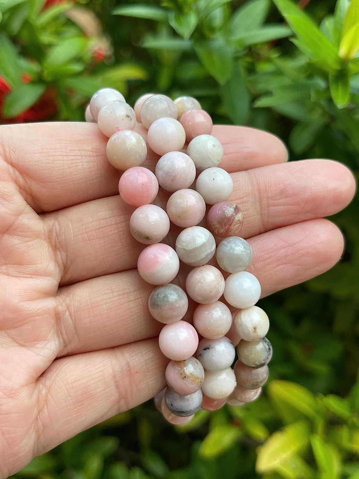 GAF TREASURES Pink Opal Crystal Bead Bracelet 8mm, Genuine Pink Opal Stretch Gemstone Bracelet, Healing Crystal Bracelet, Gift for Men & Women (1)