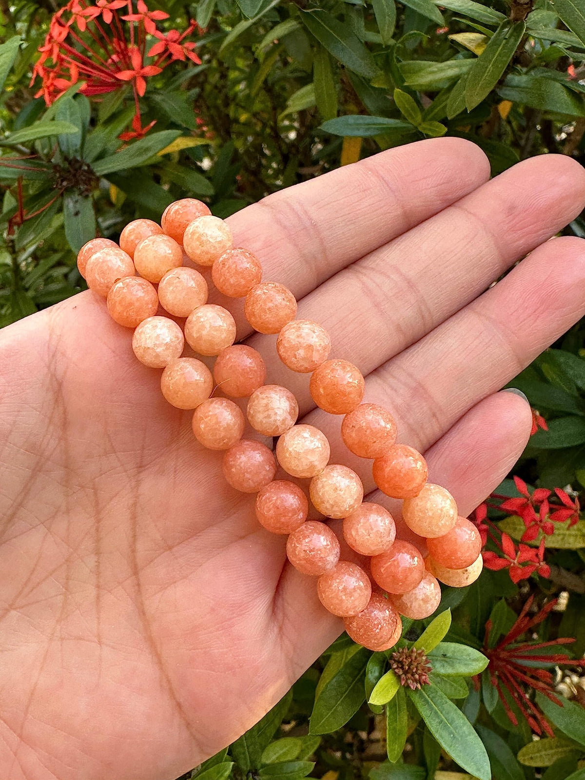 GAF TREASURES Peach Calcite Crystal Bead Bracelet 8mm, Genuine Peach Calcite Stretch Gemstone Bracelet, Healing Crystal Bracelet, Gift for Men & Women (1)