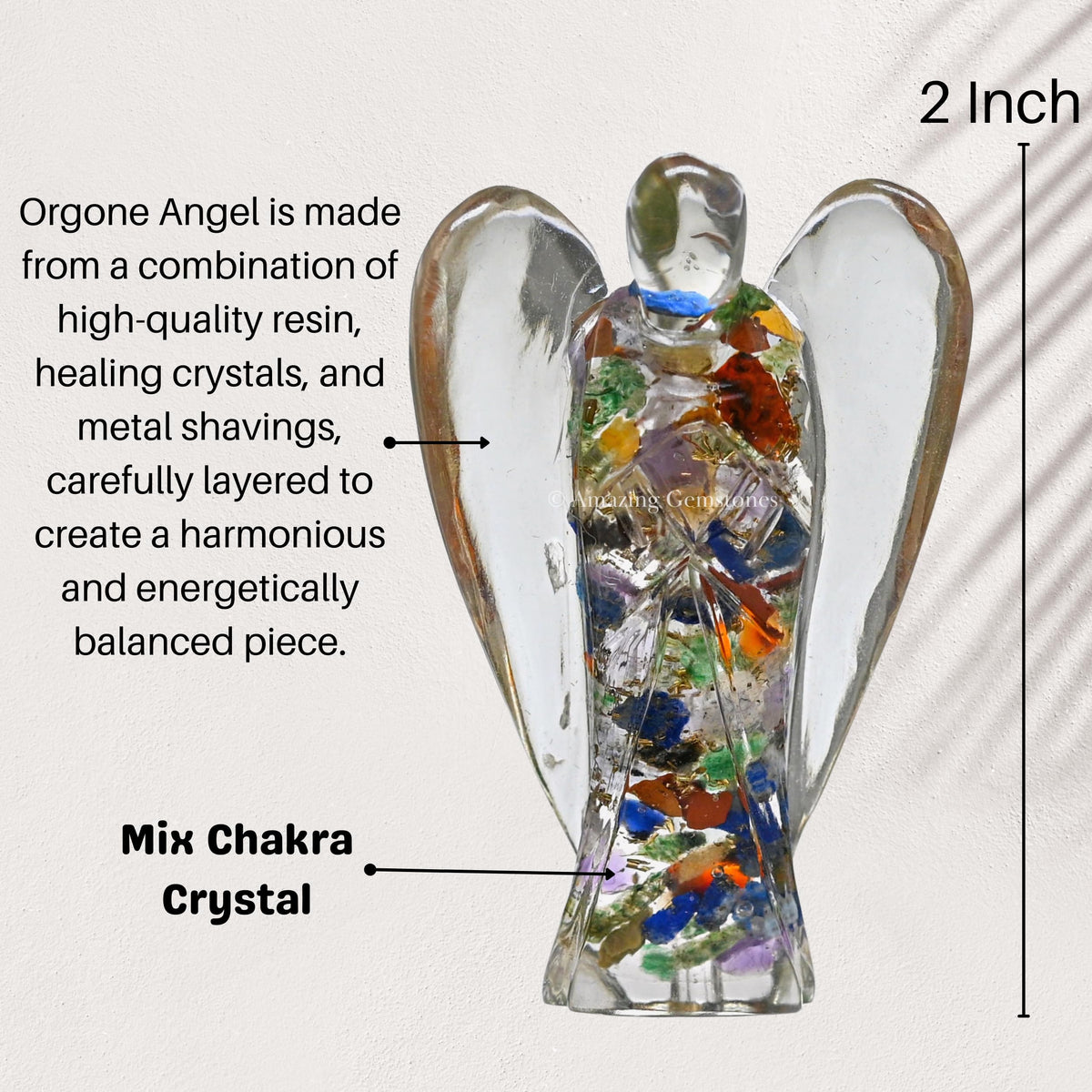 Amazing Gemstone Chakra Guardian Angel Figurine Pocket Crystal Angel for Protection - Orgone Guardian Angel with Orgonite Layer and Natural Crystal for Healing Gift (2 Inch, Organite)