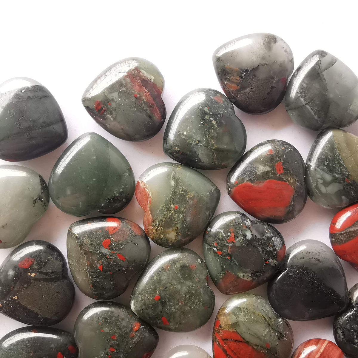 Loveliome 4 Pcs Natural Africa Bloodstone Love Heart Palm Stone Reiki Balancing Worry Stone(1 Inch)