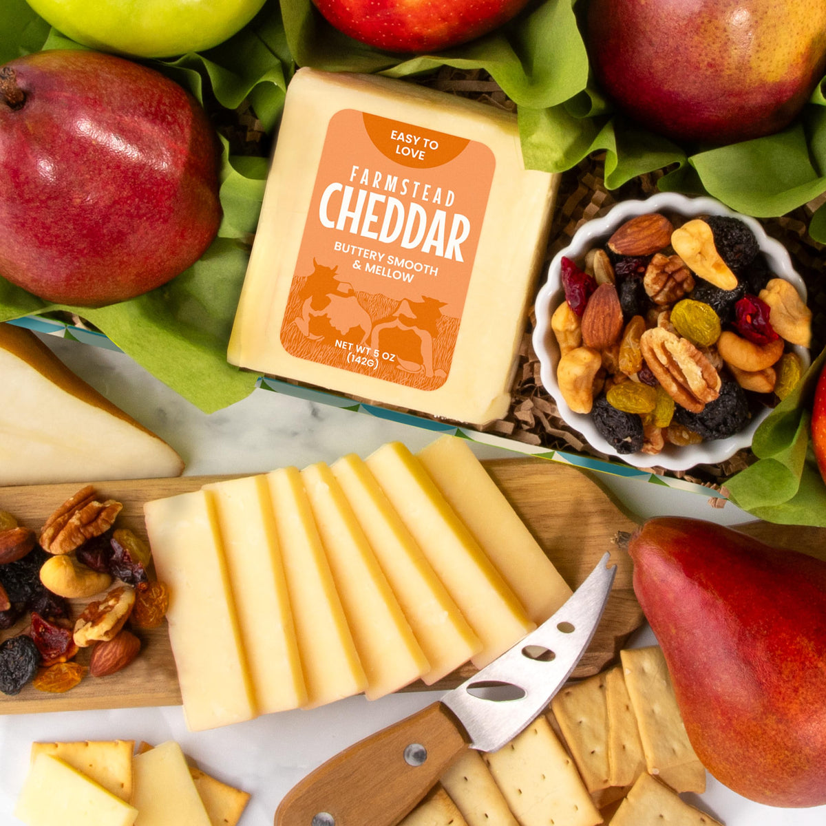 A Gift Inside Classic Fresh Fruit Basket Gift with Crackers, Cheese and Nuts for Holiday, Thank You, Birthday, Get Well, Anniversary, Corporate
