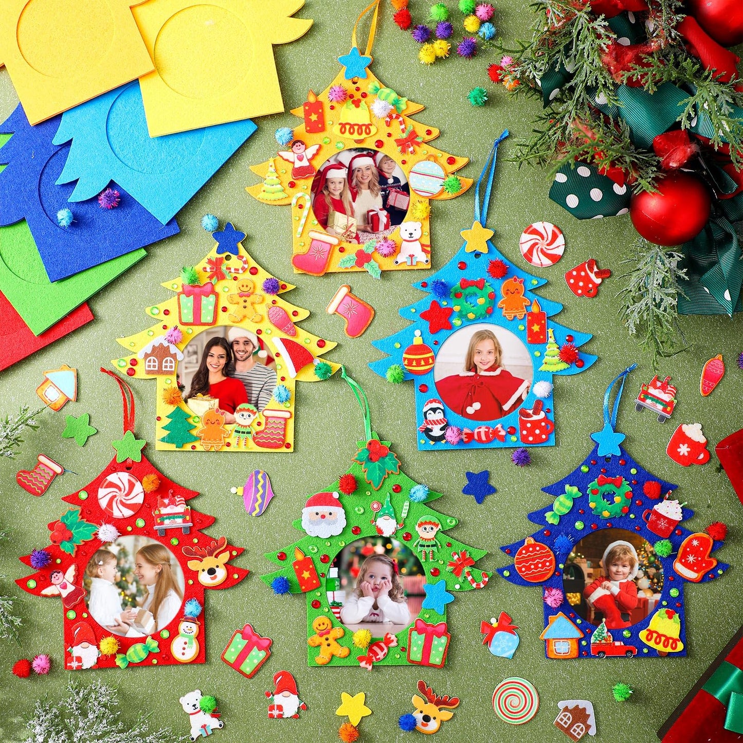 HunnmingRe 30 Sets Christmas DIY Picture Frames Craft Set Felt Picture Frame Ornaments DIY Christmas Tree Decor Felt Photo Frame Crafts Arts and Crafts for Xmas Party Supplies Home Decorations