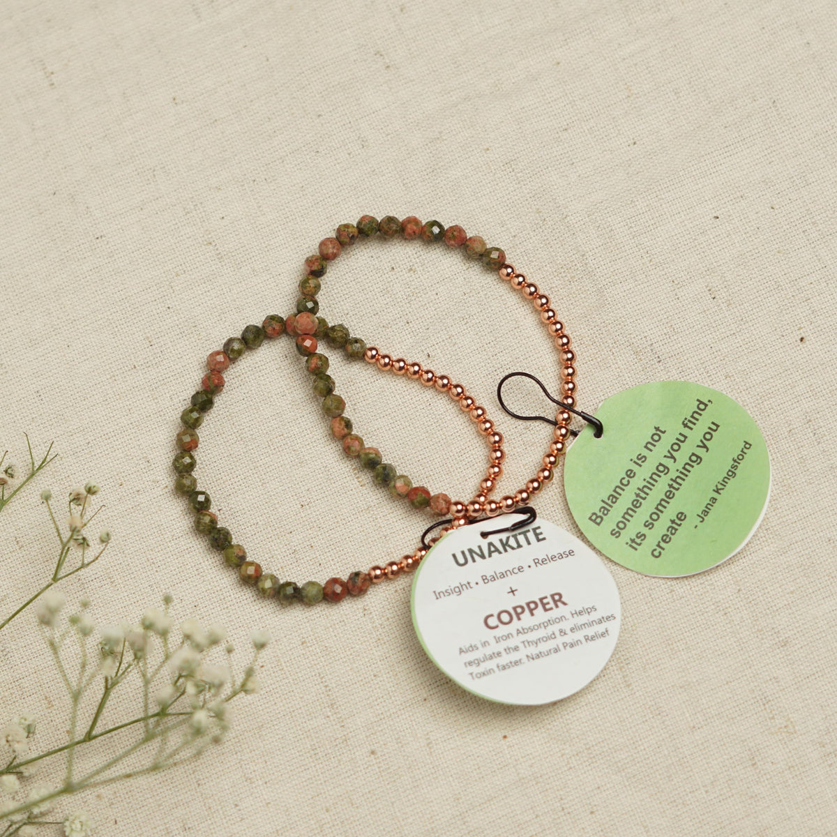 The Blue Yogi Unakite & Natural Copper Bead Bracelet for Men & Women – Healing Crystal Energy Bracelet for Protection & Positivity