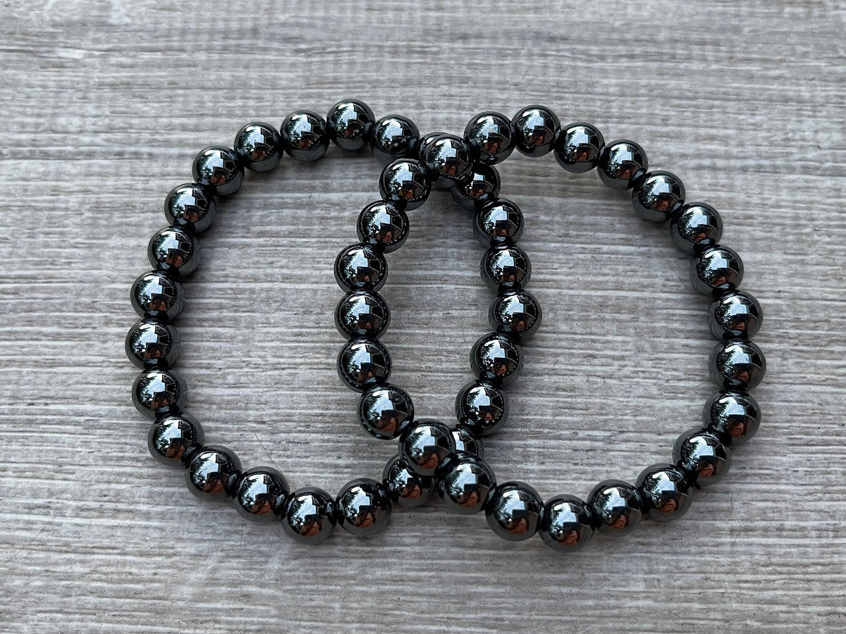 GAF TREASURES Hematite Crystal Bead Bracelet 8mm, Genuine Hematite Stretch Gemstone Bracelet, Healing Crystal Bracelet, Gift for Men & Women (1)