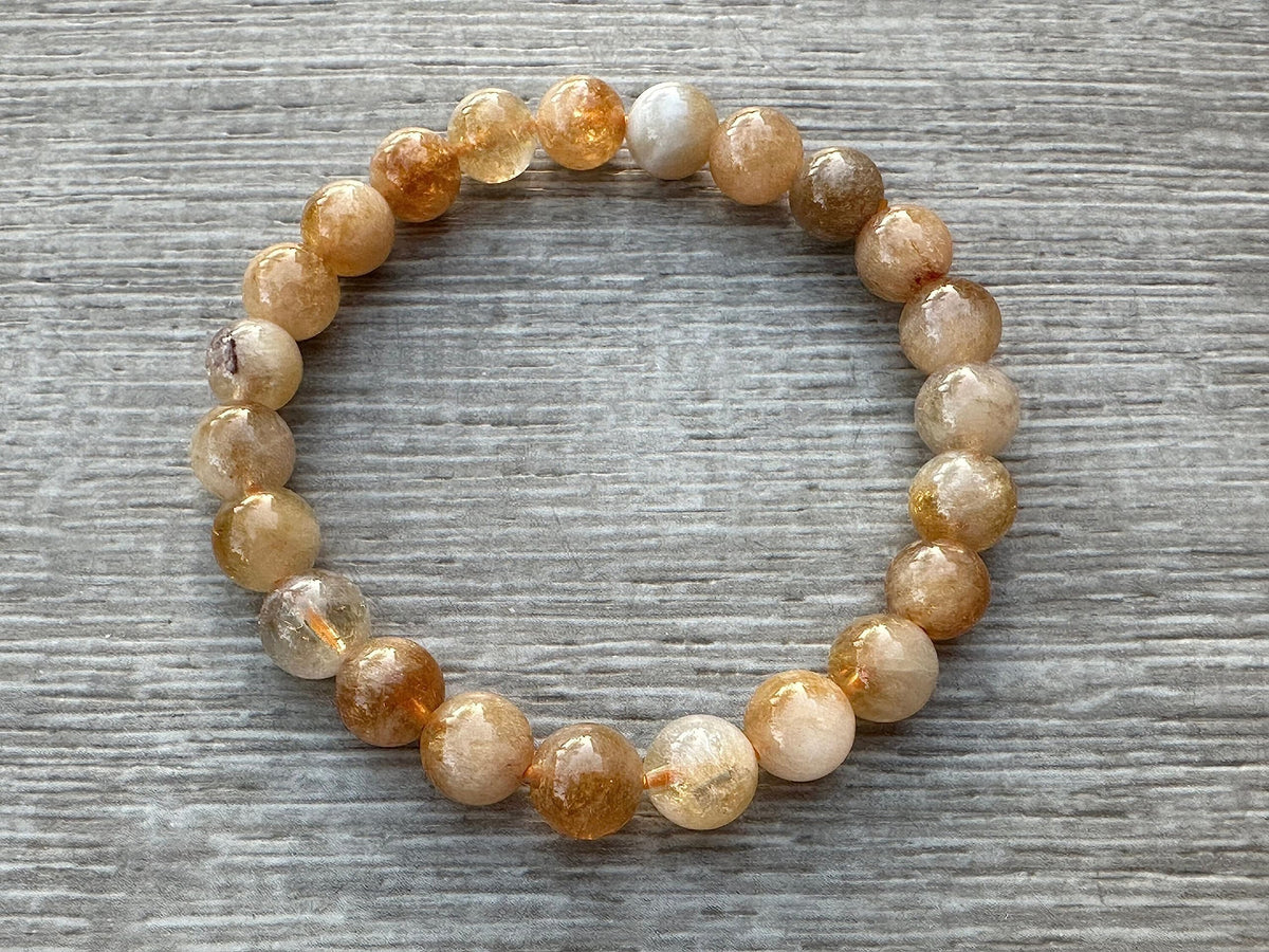 GAF TREASURES Citrine With Quartz Crystal Bead Bracelet 8mm, Genuine Citrine With Quartz Stretch Gemstone Bracelet, Healing Crystal Bracelet, Gift for Men & Women (1)