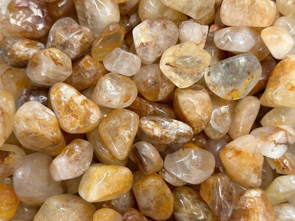 GAF TREASURES 5 Pcs Golden Healer Quartz Tumbled Stones, Polished Natural Golden Healer Quartz Gemstone, Golden Healer Quartz Healing Crystals (Golden Healer Quartz)