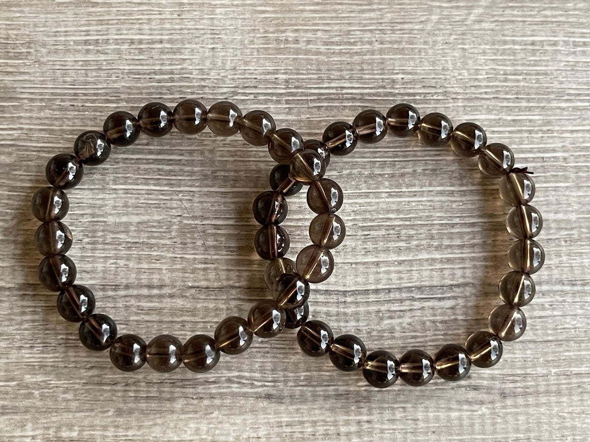 GAF TREASURES Smoky Quartz Crystal Bead Bracelet 8mm, Genuine Smoky Quartz Stretch Gemstone Bracelet, Healing Crystal Bracelet, Gift for Men & Women (10)