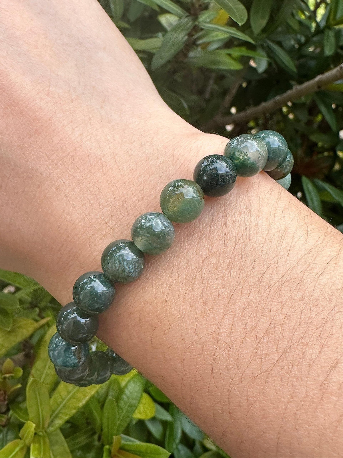 GAF TREASURES Moss Agate Crystal Bead Bracelet 8mm, Genuine Moss Agate Stretch Gemstone Bracelet, Healing Crystal Bracelet, Gift for Men & Women (1)