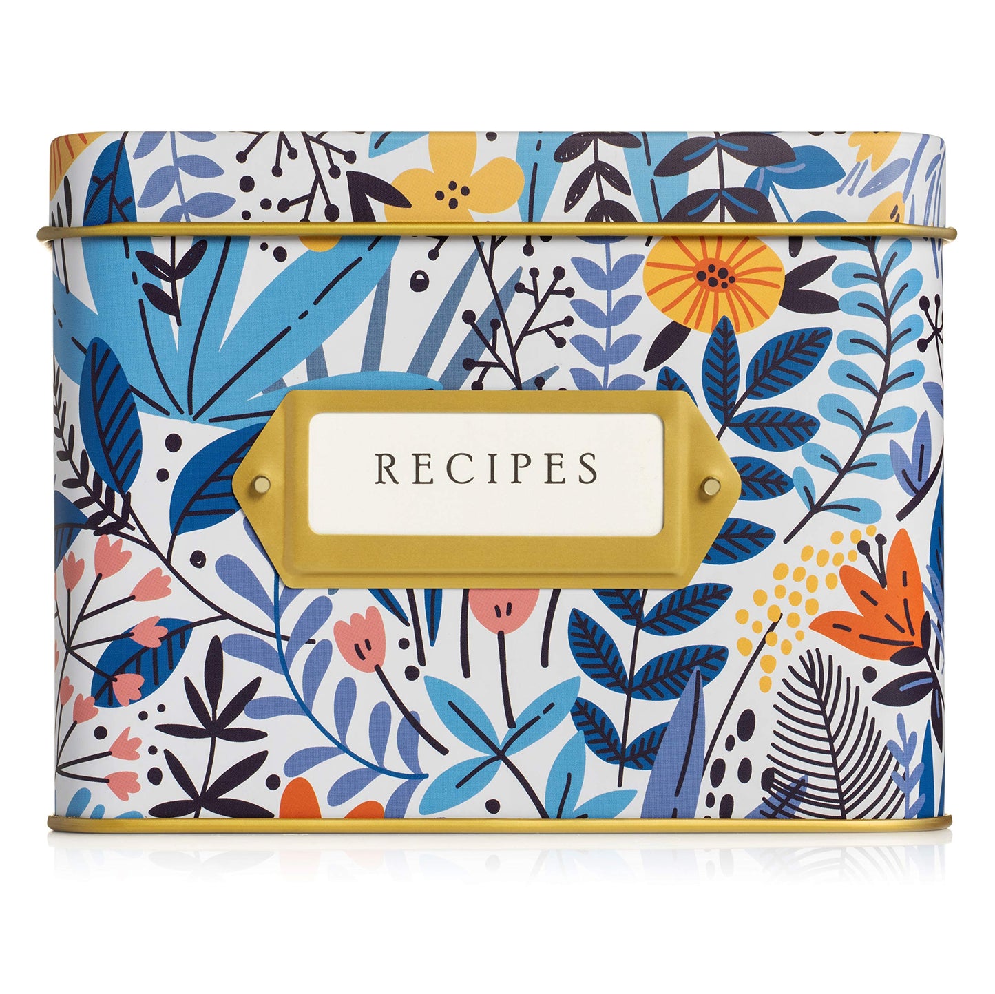 Jot & Mark Decorative Recipe Tin Box for Recipe Cards, Greeting Card Holder | Holds Hundreds of 4” x 6” Cards