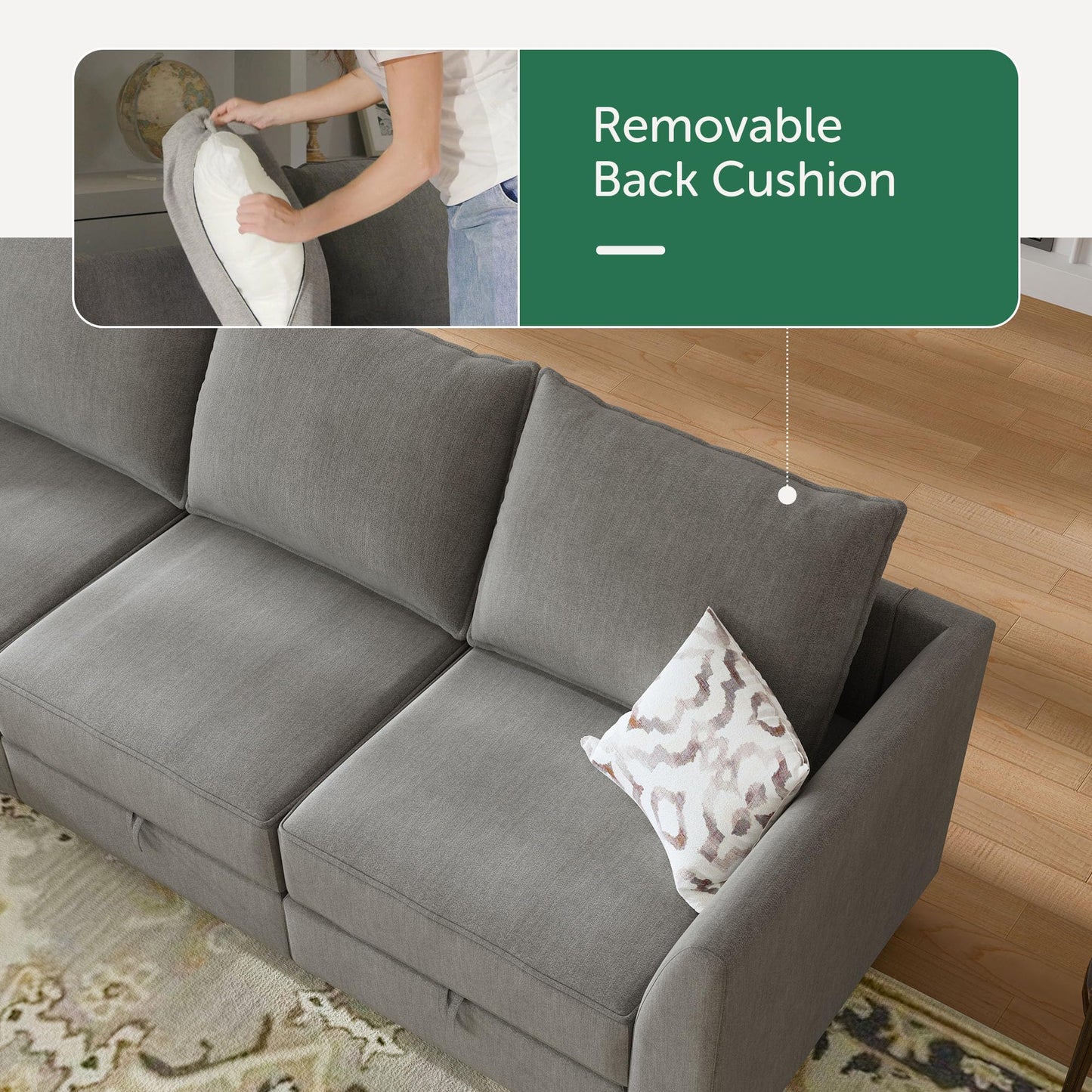 HONBAY Modular Sectional Sleeper Sofa Reversible Modular Couch with Storage Seats Modular Sleeper Sectional Sofa with Storage Ottoman, Grey