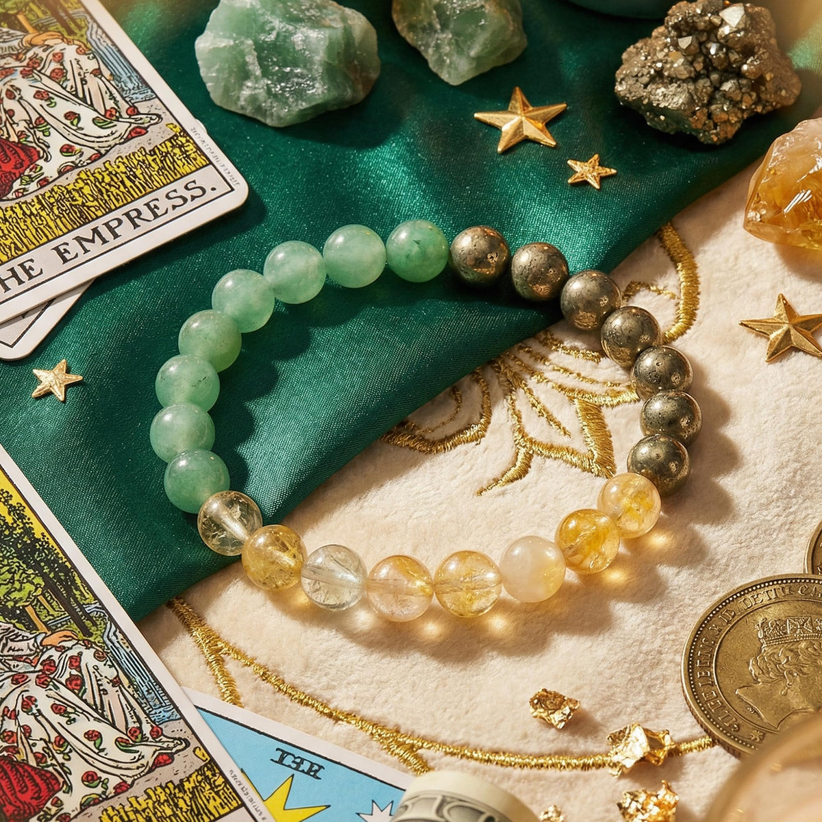 Bivei Money Success Bracelet, Strength Crystal Healing Bracelet 8MM with Green Adventurine & Citrine & Pyrite - Spiritual Stretch Beaded Jewelry for Women Men Gift