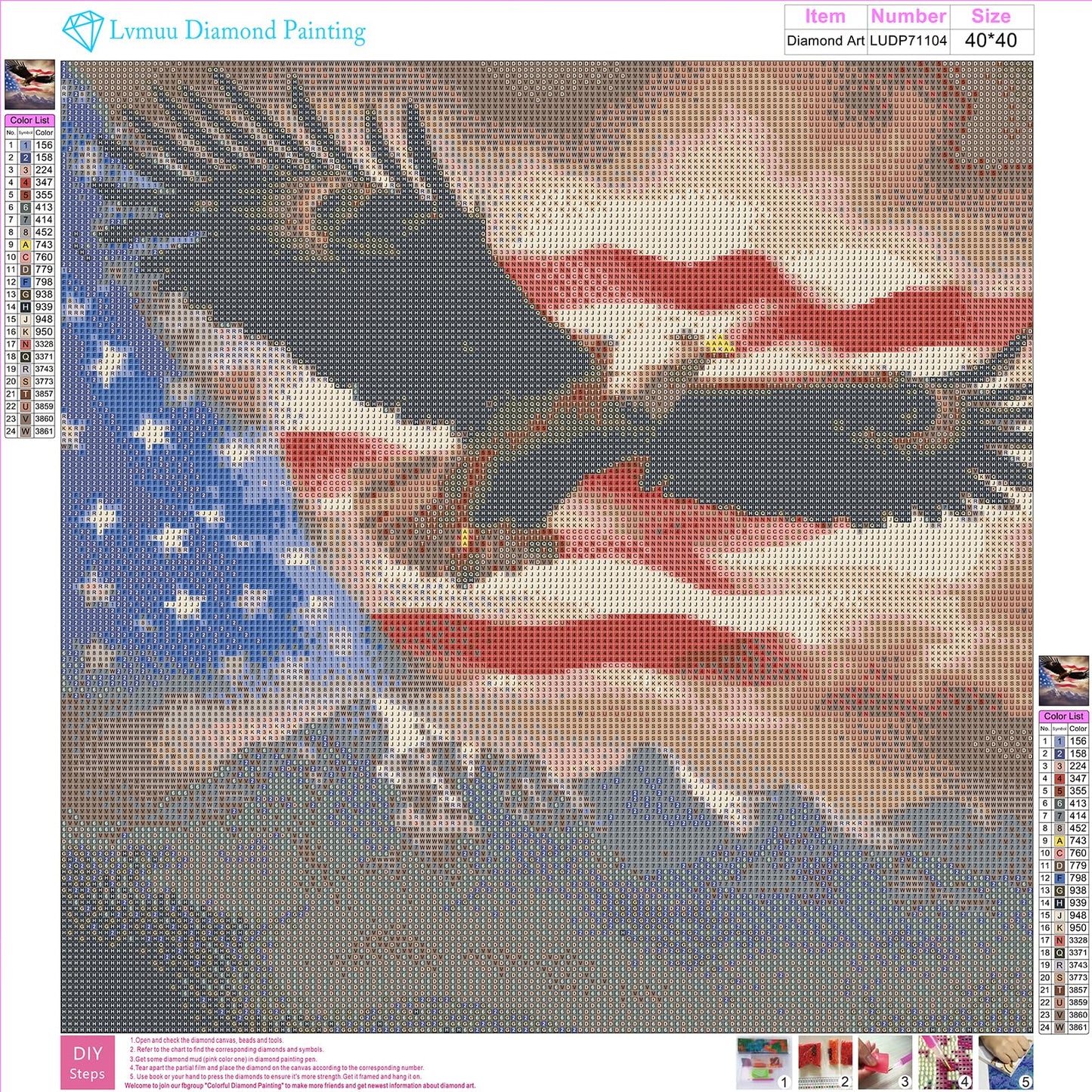 Lvmuu Large Diamond Art Kits for Adults American Flag Eagle, 5D DIY Full Square Drill Diamonds Painting Sets for New Beginners Paint By Numbers Art Craft Home Decor 16x16in