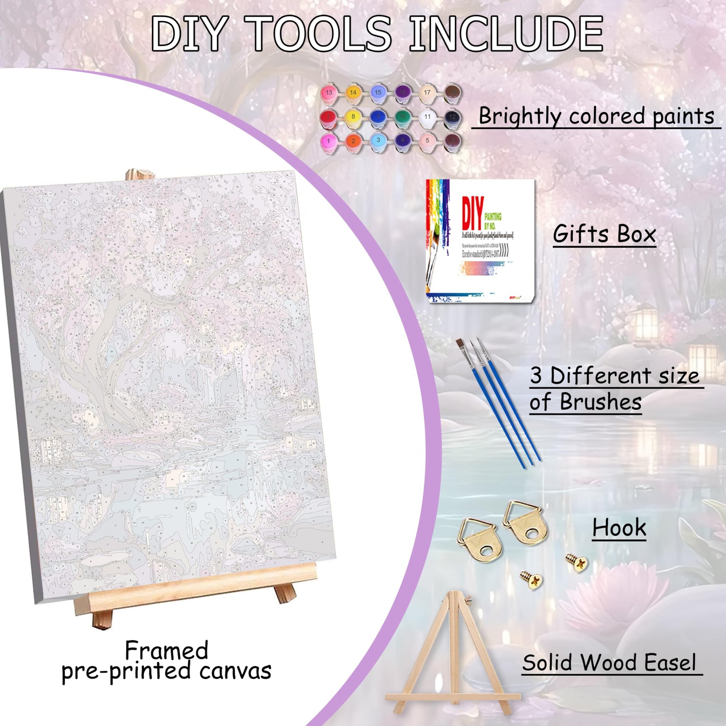 Tree of Life Paint by Number Adult with Frame Wooden Easel,Adult Paint by Numbers Tree of Life,Paint by Numbers Kit for Adults,DIY Acrylic Paint by Numbers for Adults Home Wall Decor 12x16inch