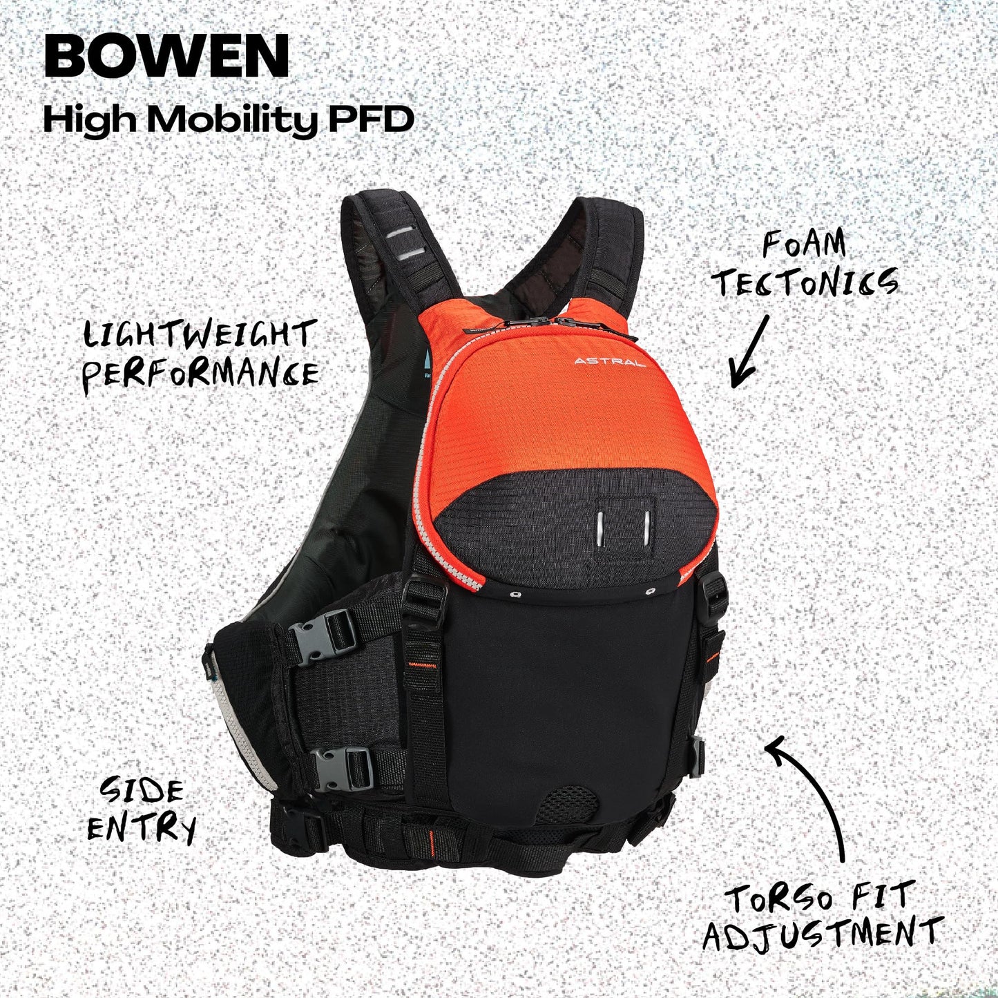 Astral Bowen Life Jacket - Lightweight USCG Type III PFD Adult Life Vest for Fishing, Touring, SUP, & Whitewater - Fire Orange - Small/Medium