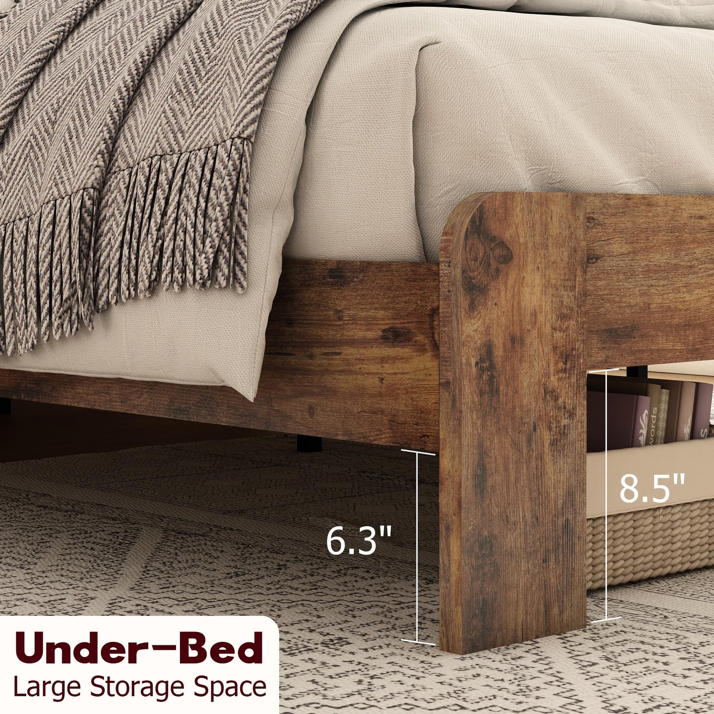 KEIKI Bed Frame King Size, Wood Platform Bed Frame with Storage LED Light Headboard and 2 USB, Noise Free, No Box Spring Needed and Easy Assembly Tool, Large Under Bed Storage, Dark Brown