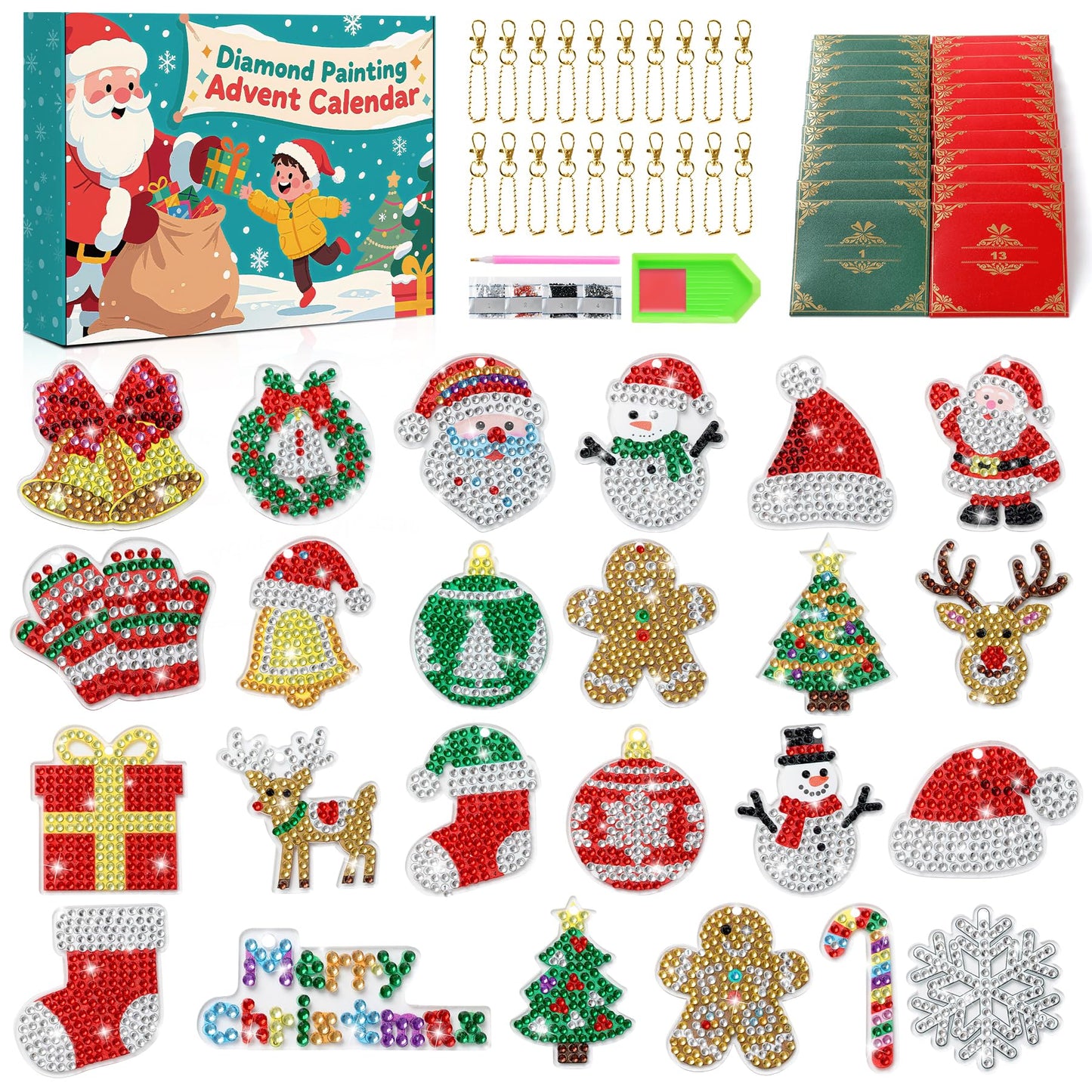 Diamond Painting Advent Calendar 2026 for Girls Kids 24 Days Christmas Countdown Calendar with Dimond Art Painting Kits Accessories for DIY Gem Keychains Crafts for Christmas Gift