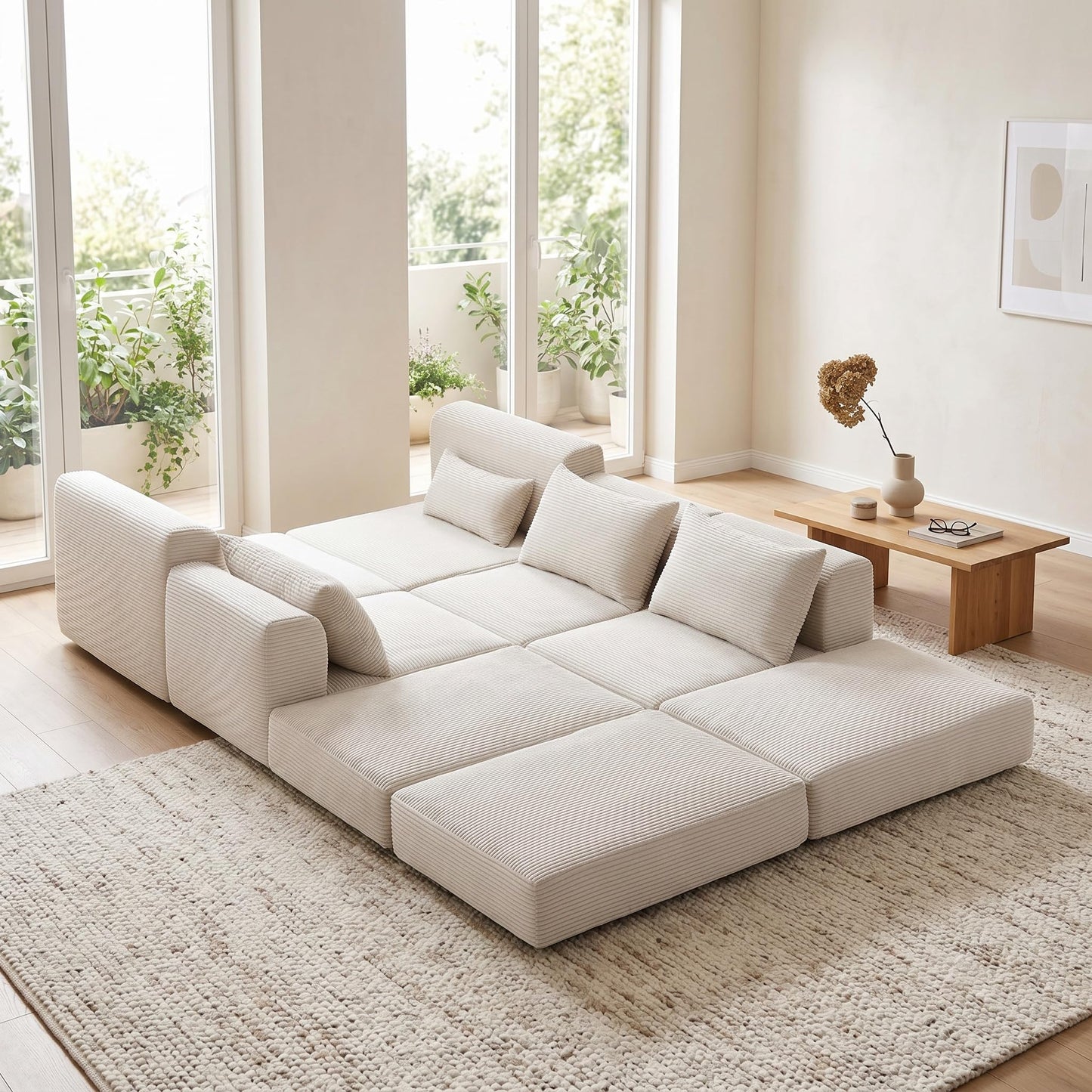 Trygoal 100" Sectional Boneless Couches Set for Living Room, Movable L Shaped Upholstered Modular Couch with 5 Pillows, DIY Combination Cloud Sofa for Apartment & Bedroom, White