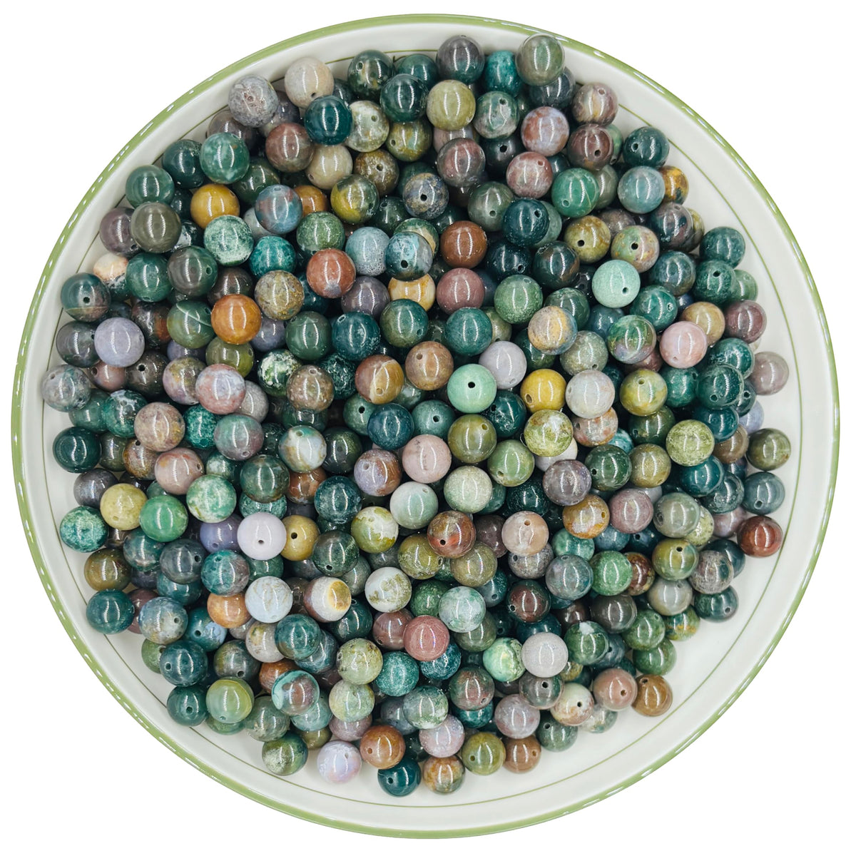 WHNKFB 10mm 50PCS Natural Indian Agate Round Beads, Smooth Polished Loose Stone Beads for Jewelry Making Craft - 4mm 6mm 8mm 10mm Options with Free Elastic Cord