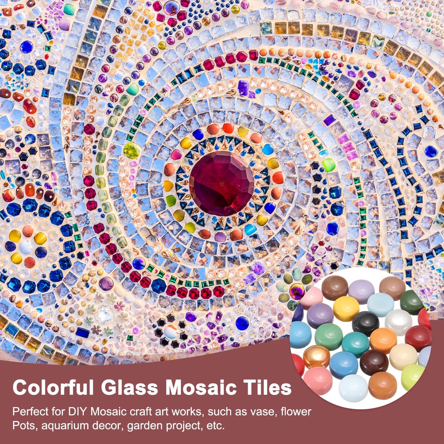 MECCANIXITY 12mm Glass Mosaic Tiles, 200g Round Iridescent Glass Pieces Recycled Mosaic Tiles Bulk for Vase Flower Pots Aquarium Decor Garden Project DIY Art Craft, Sea Blue