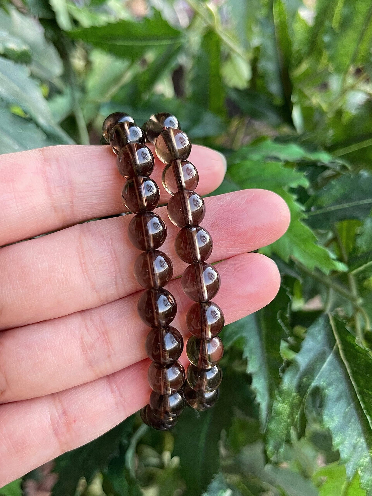 GAF TREASURES Smoky Quartz Crystal Bead Bracelet 8mm, Genuine Smoky Quartz Stretch Gemstone Bracelet, Healing Crystal Bracelet, Gift for Men & Women (10)