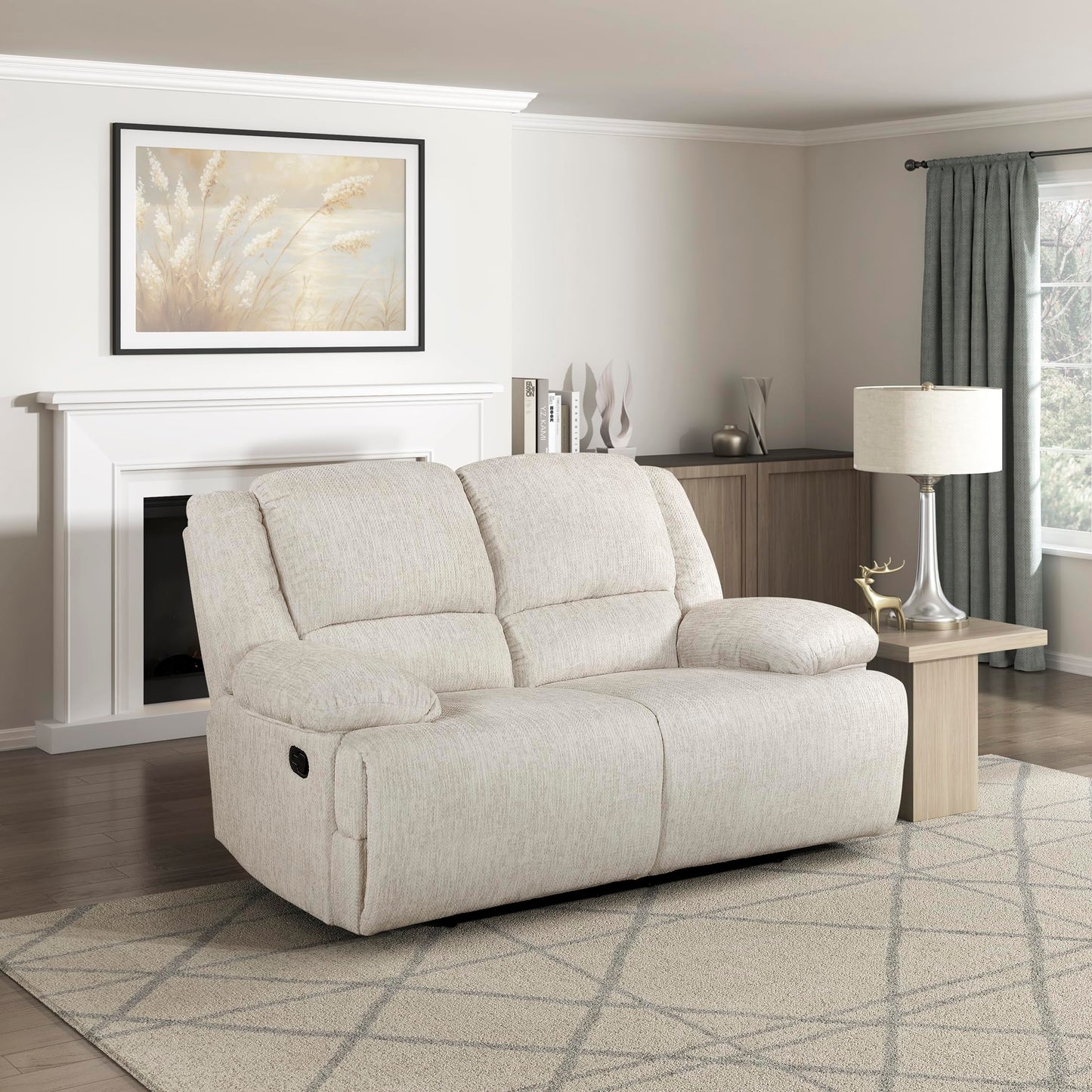 Lexicon Manual Double Reclining Loveseat, Textured Microfiber Wall Hugger Recliner Loveseat, Pillow Top Arms, 2 Seater Couch for Living Room/Theater Seating/Apartment, Easy Assembly, Vanilla Beige