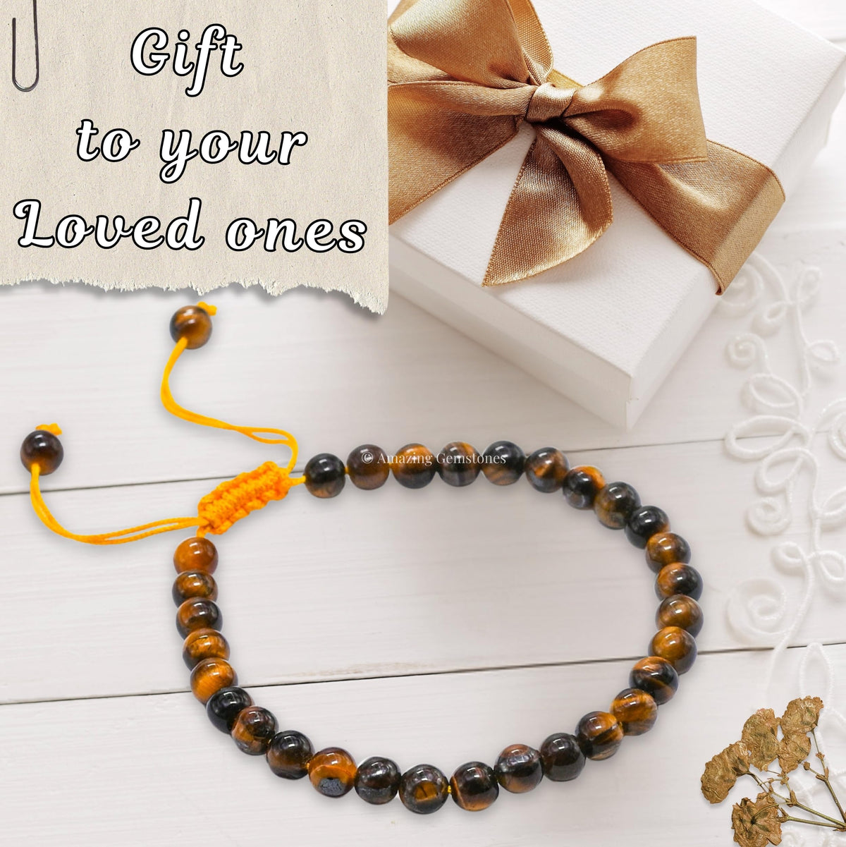 Amazing Gemstone Tiger Eye Bracelet for Women Men's Gifts - Protection Healing Crystal Bracelet - 6mm Gemstone Beaded Adjustable Bracelet