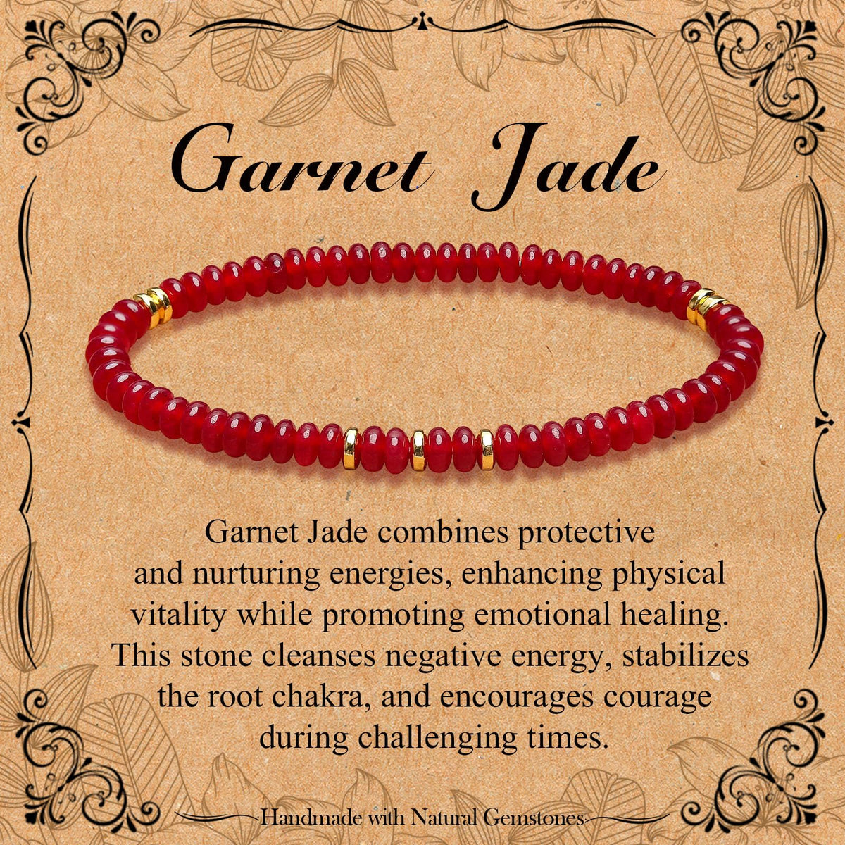 BONNY BOXX Natural 2 * 4mm Garnet Jade Rondelle Beads Bracelet for Unisex, Handcrafted Genuine Crystal Healing Gemstone Beaded Stretch Bracelet for Simple Jewelry Fashion Gifts