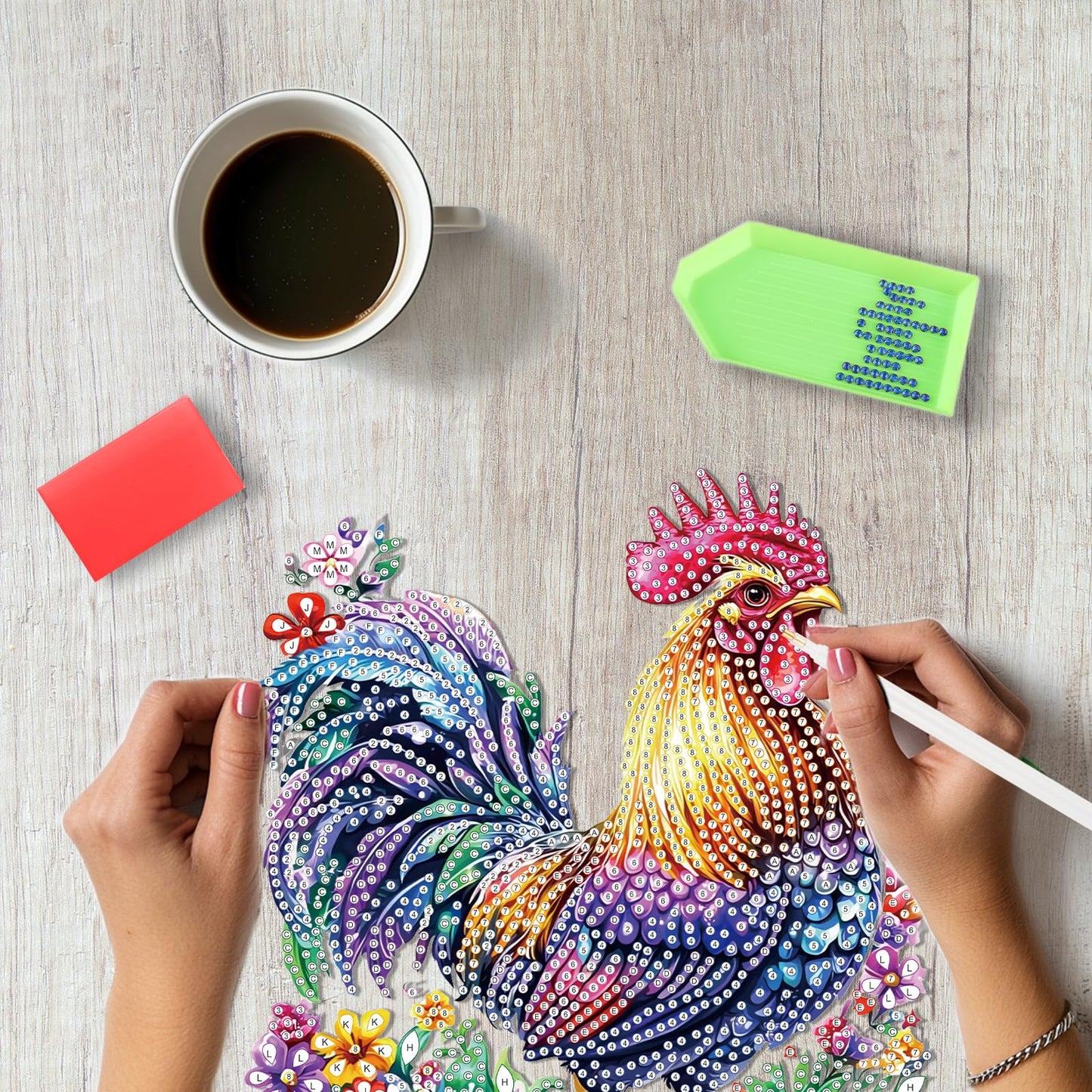 SENQAO Chicken Diamond Art Hanging Kit for Adult, Special Shaped Rhinestone, DIY Acrylic 5D Diamond Art Painting Window Pendants Home Garden Wall Hanging Kits Hanging Ornament